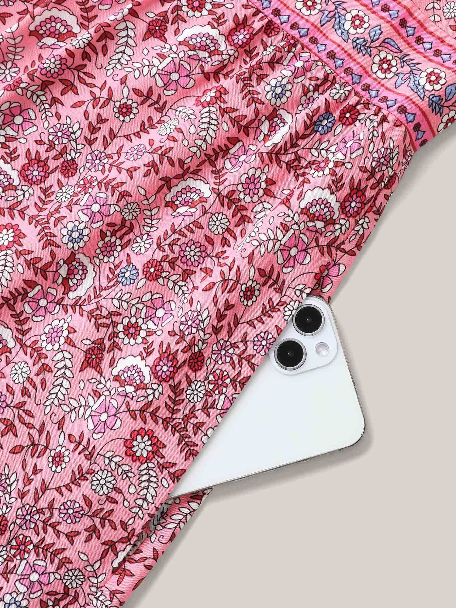 Rayon Floral Print Stretchy Waist Midi Dress - Image 5