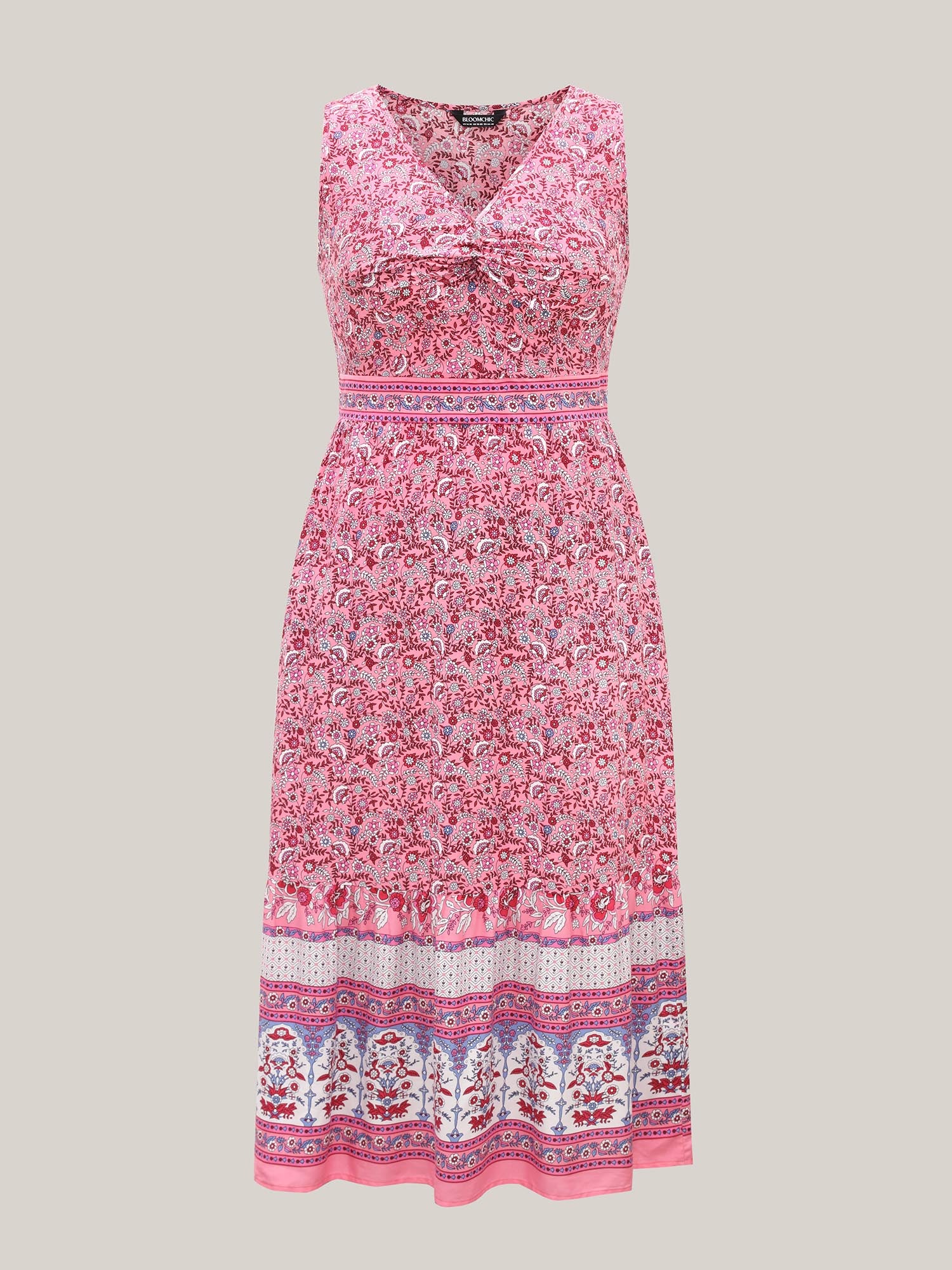 Rayon Floral Print Stretchy Waist Midi Dress - Image 7