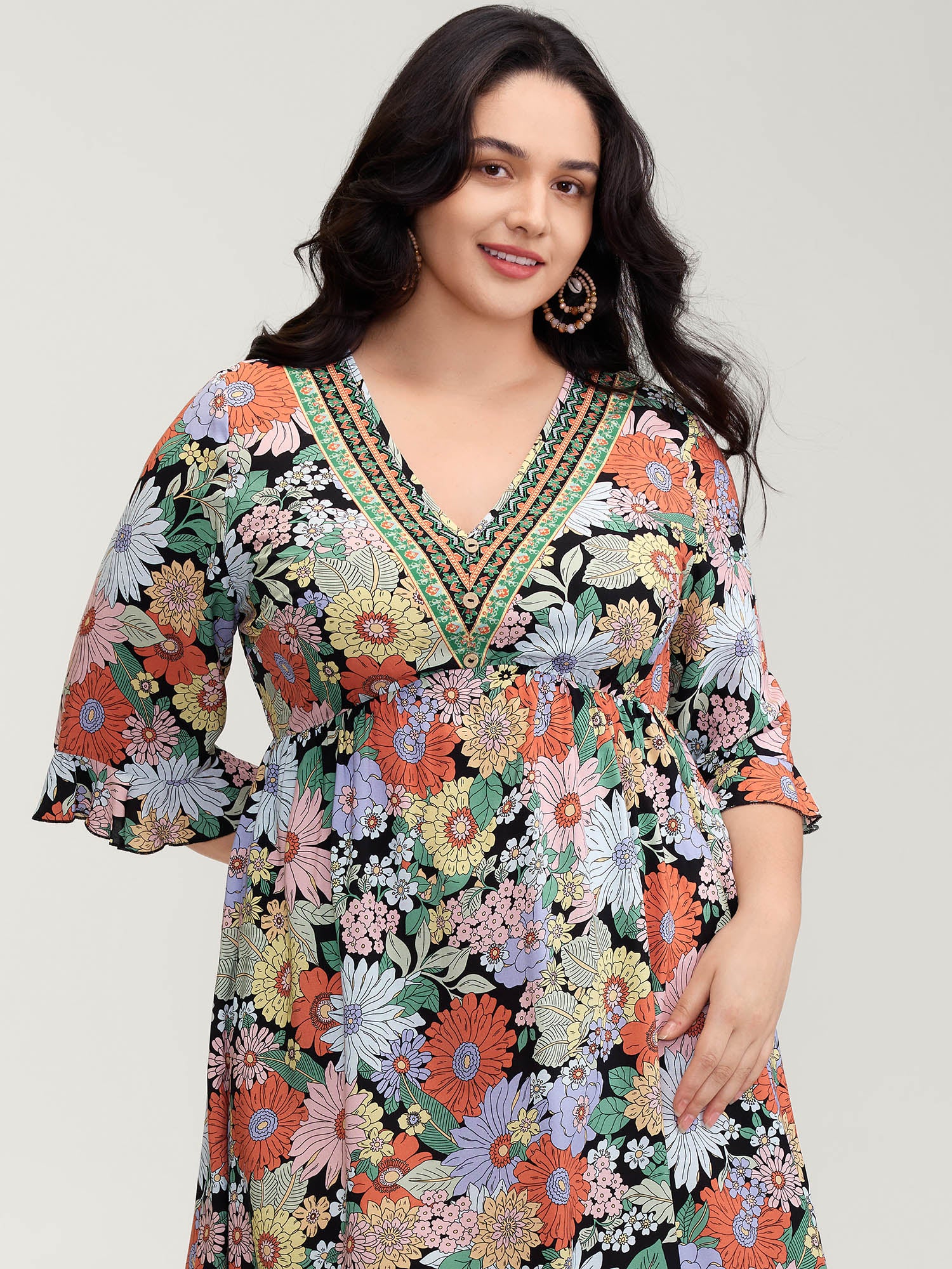 Rayon Floral Print V-Neck Maxi Dress - Image 2