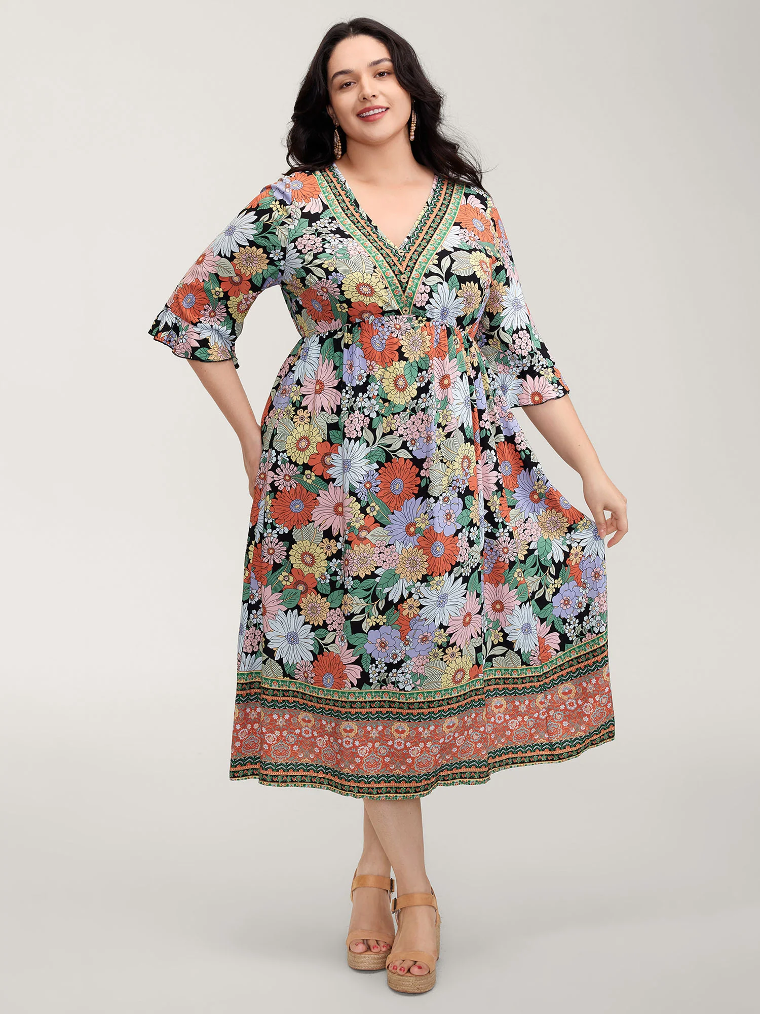 Rayon Floral Print V-Neck Maxi Dress - Image 3