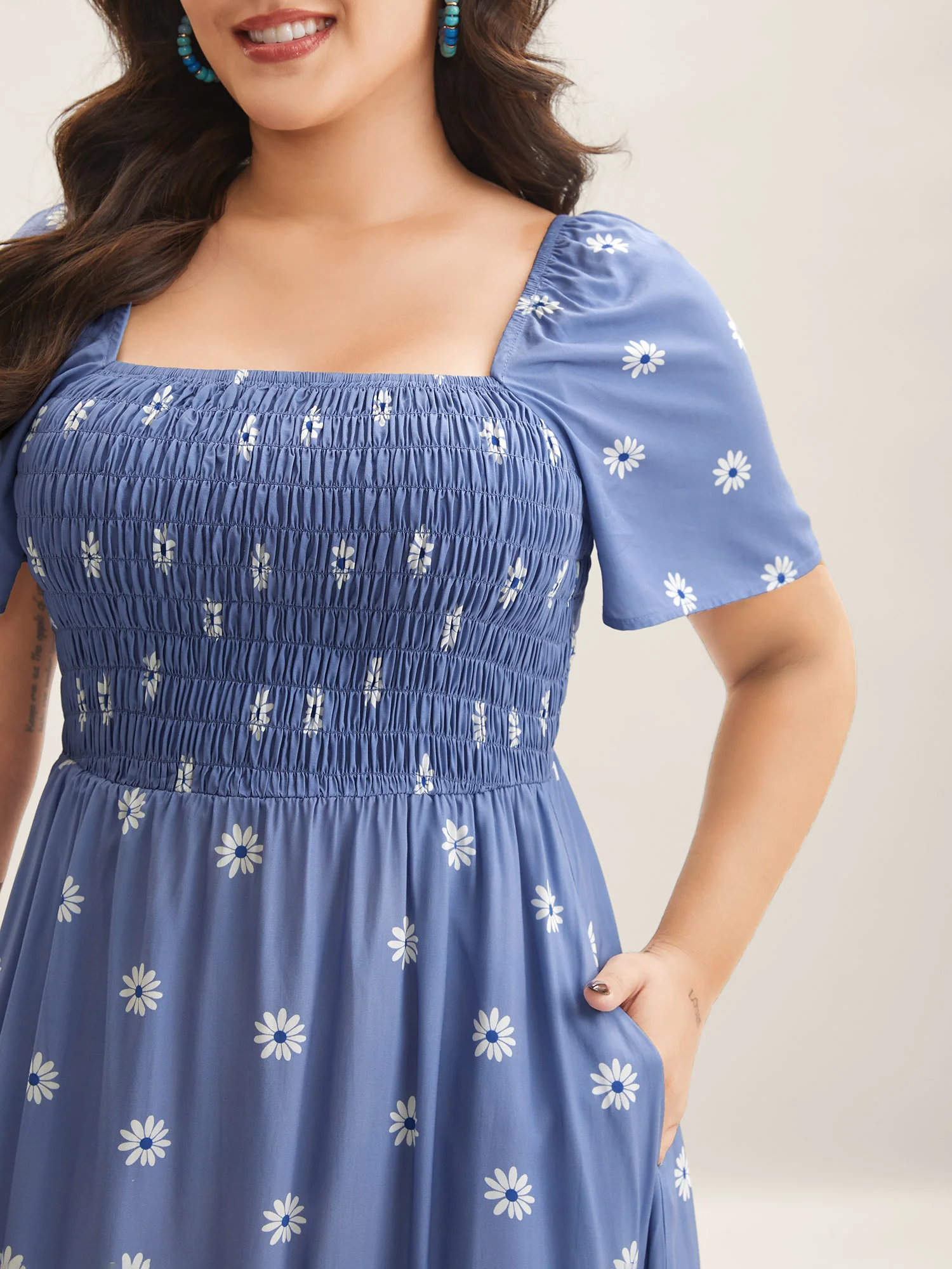 Rayon Floral Shirred Midi Dress - Image 2