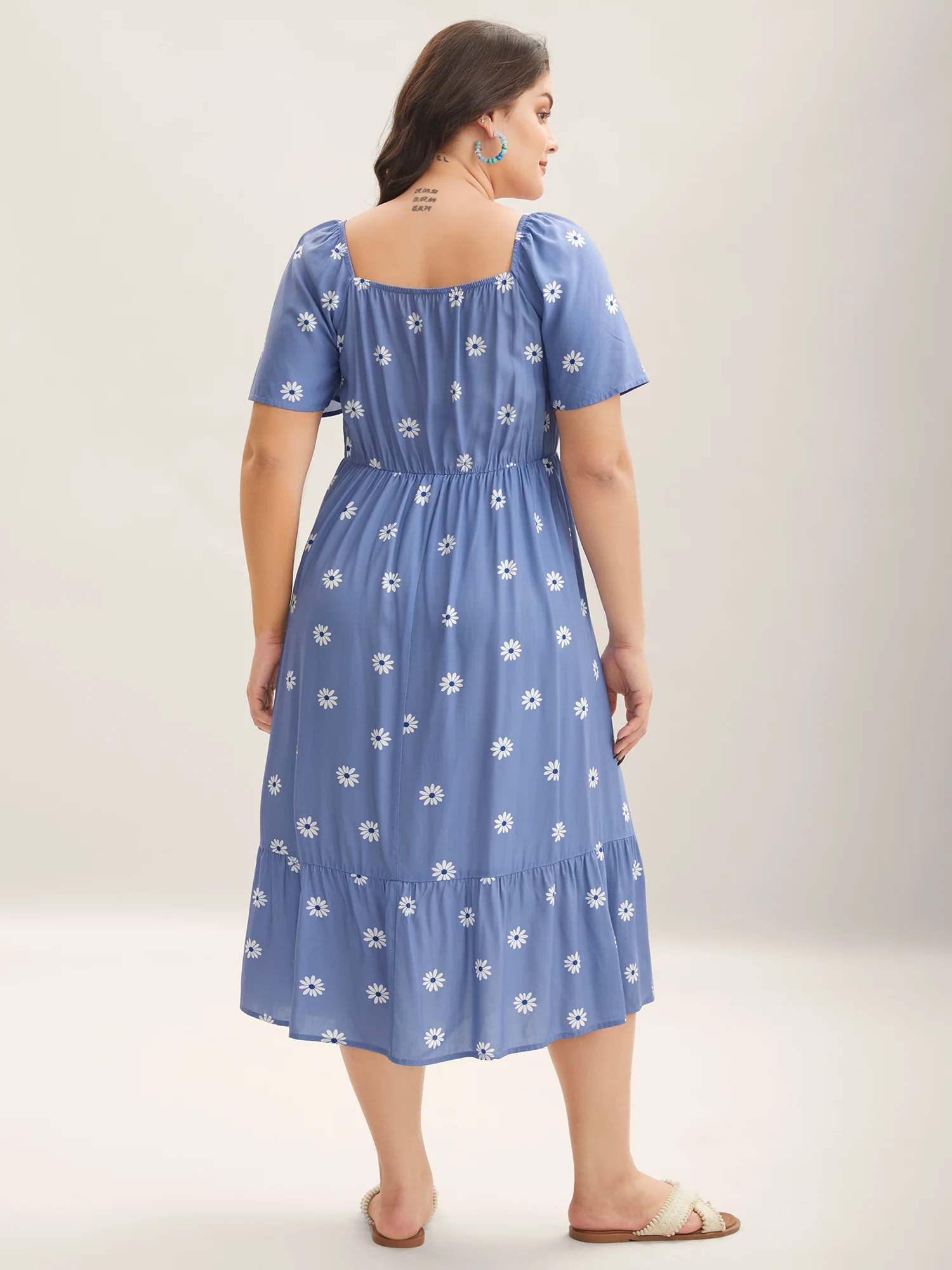 Rayon Floral Shirred Midi Dress - Image 4