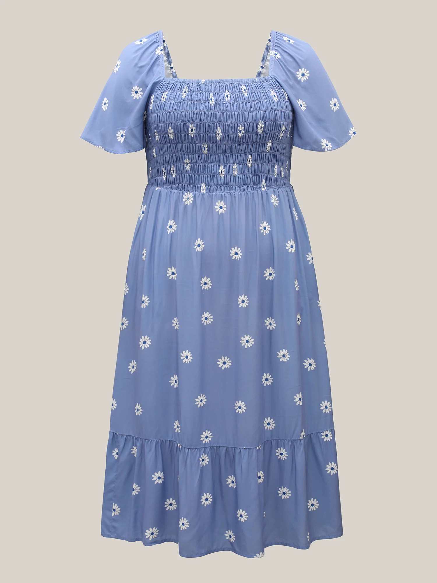 Rayon Floral Shirred Midi Dress - Image 5