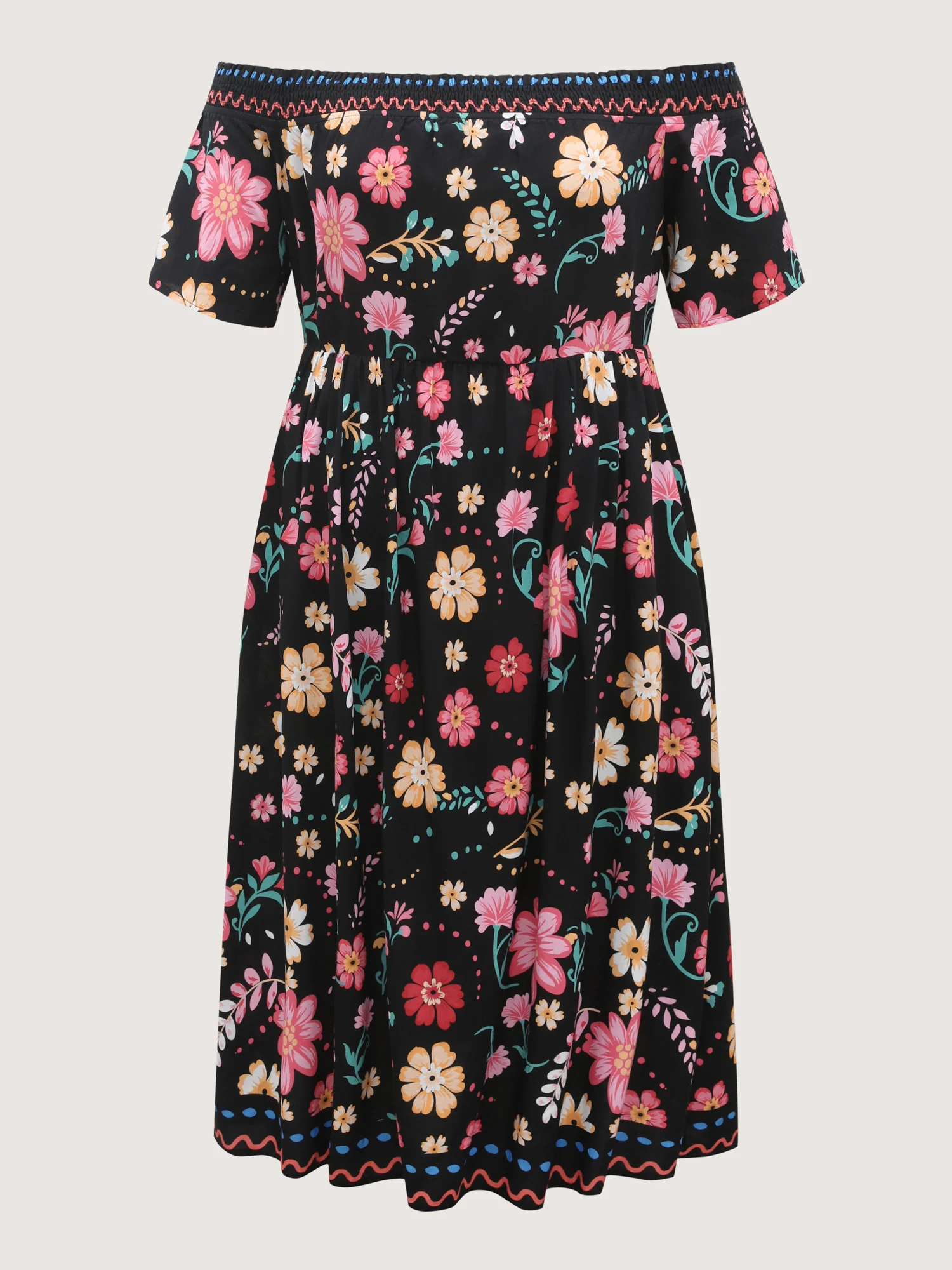 Rayon Floral Shirred Off-Shoulder Midi Dress - Image 7