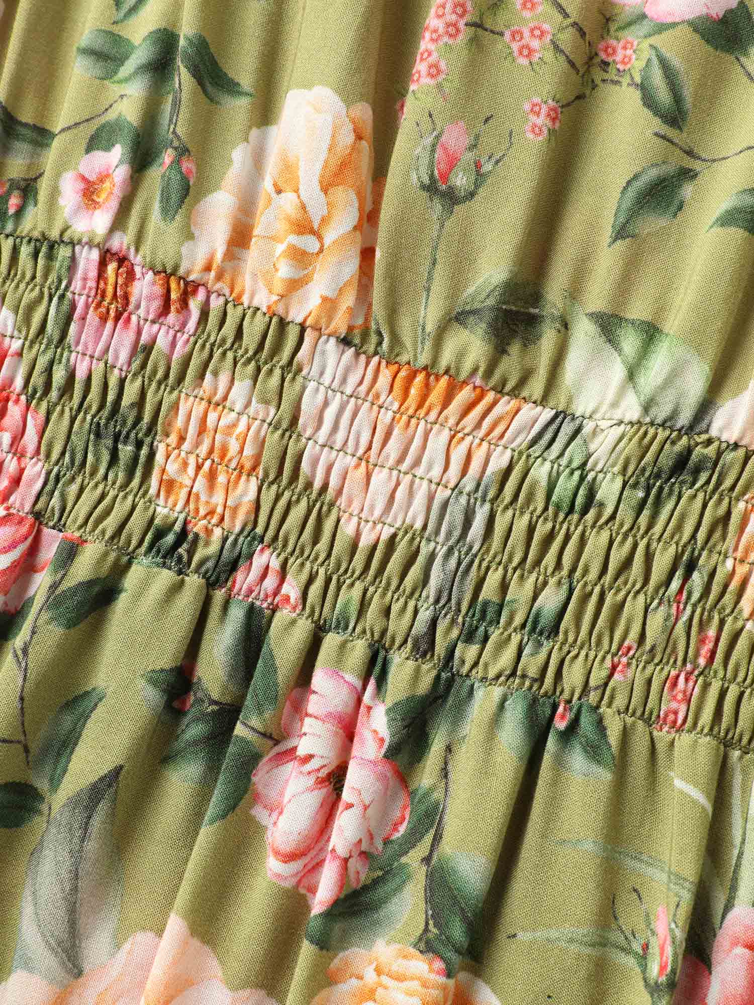 Rayon Floral Shirred Pockets Midi Dress - Image 5