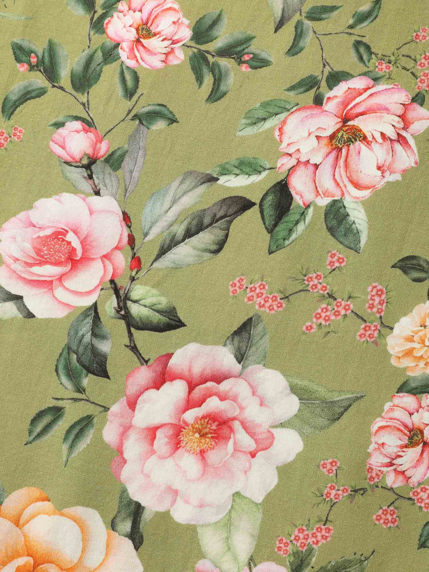 Rayon Floral Shirred Pockets Midi Dress - Image 6