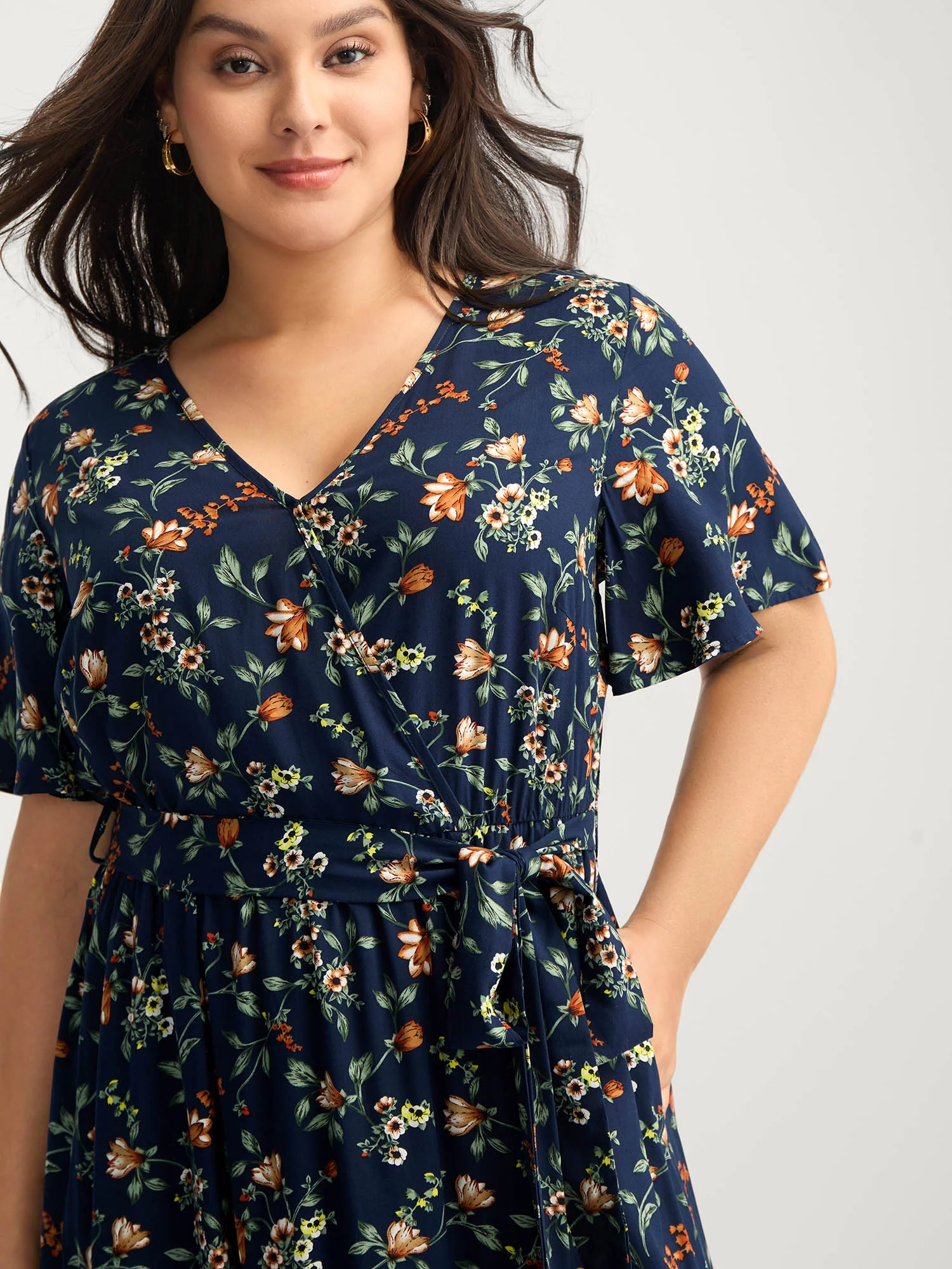Rayon Floral Side-Tie Stretchy Midi Dress - Image 2