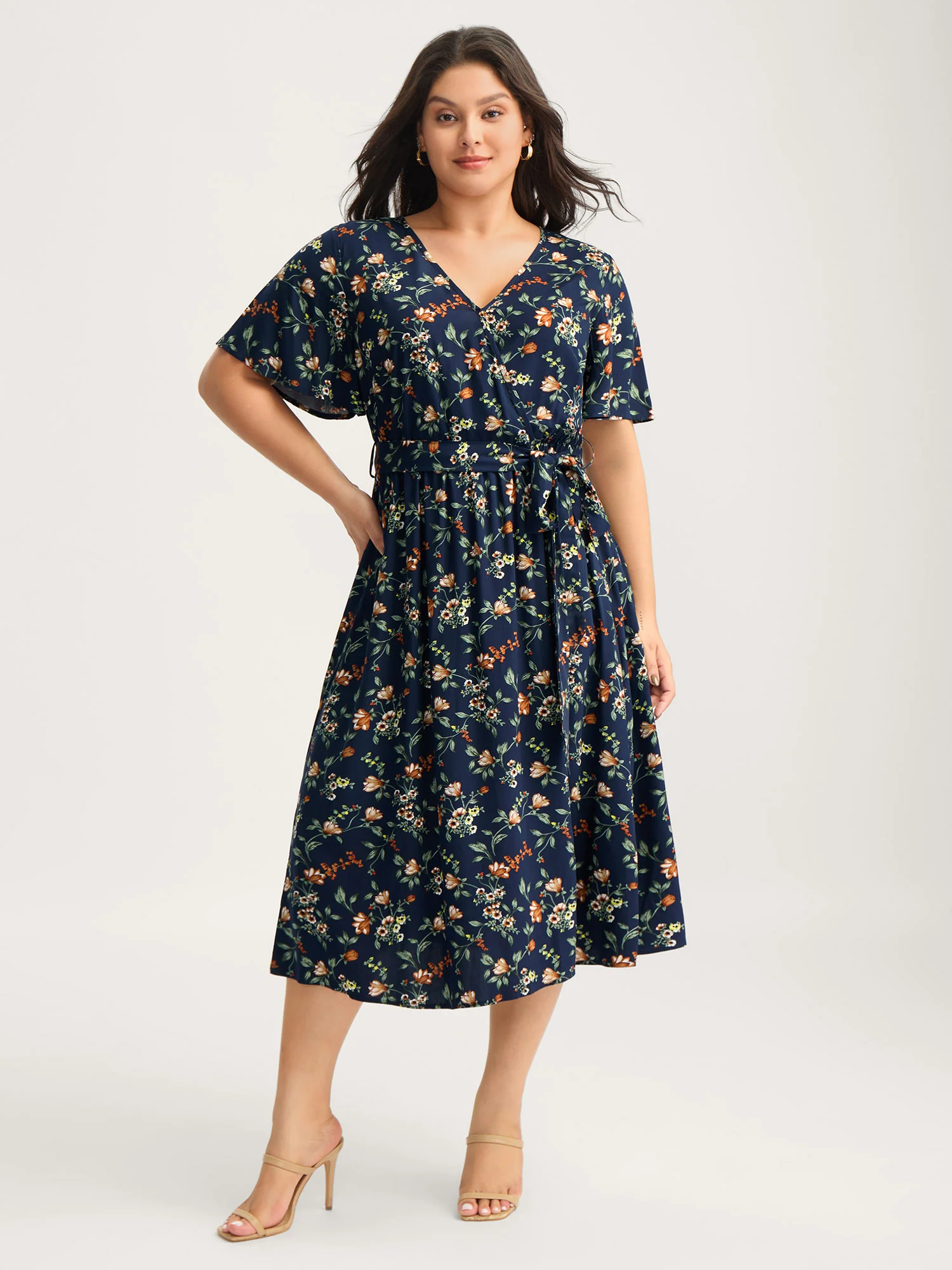 Rayon Floral Side-Tie Stretchy Midi Dress - Image 3