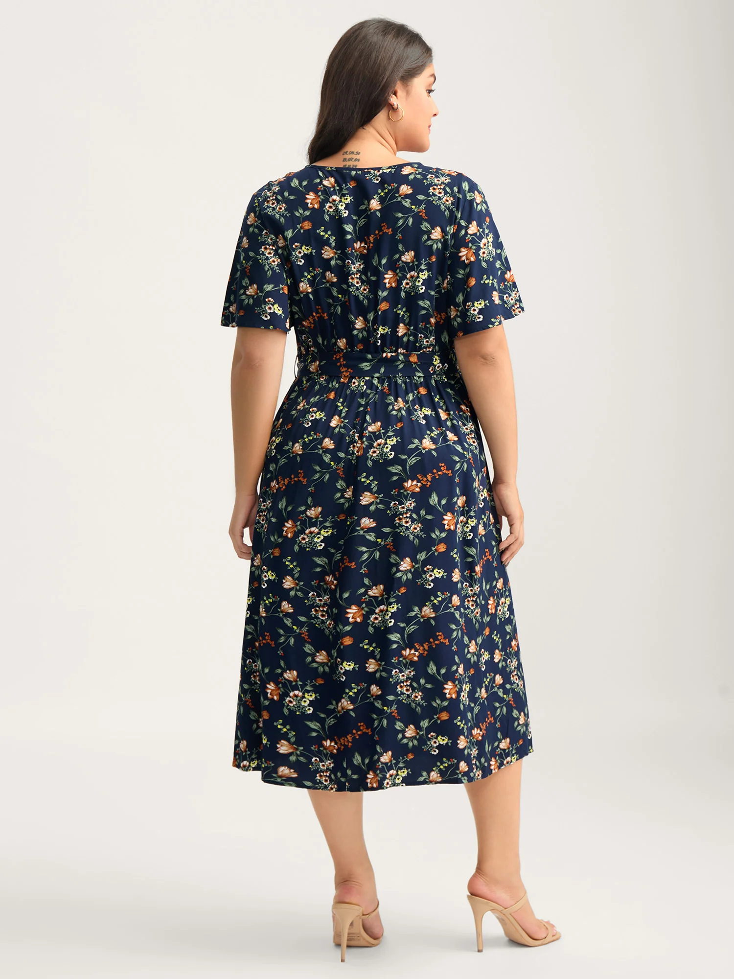 Rayon Floral Side-Tie Stretchy Midi Dress - Image 4