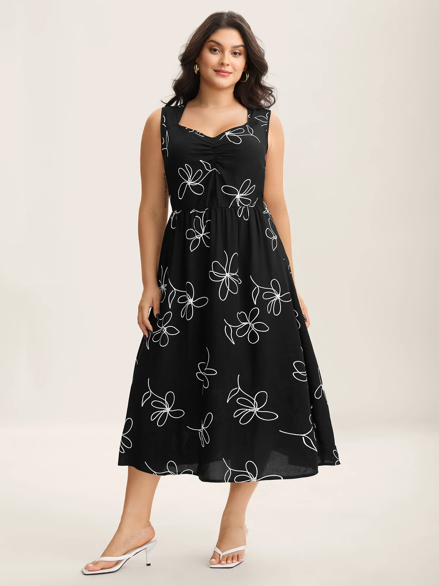 Rayon Floral Print Pockets Sleeveless Midi Dress - Image 3