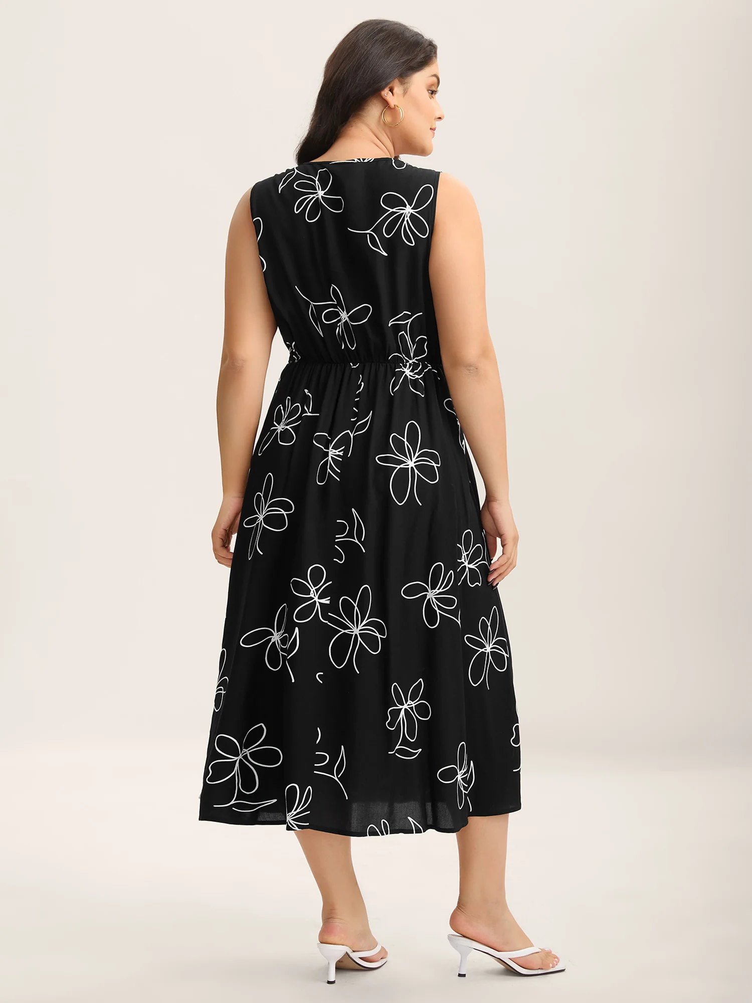 Rayon Floral Print Pockets Sleeveless Midi Dress - Image 4