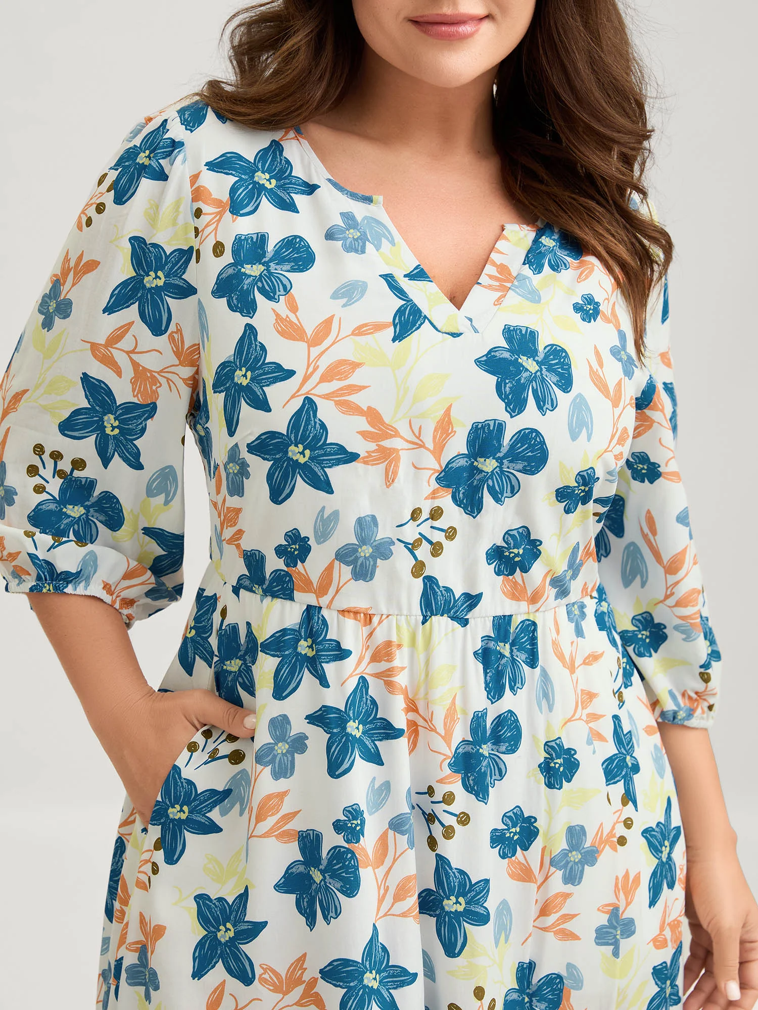Rayon Floral Stretchy Waist Pockets Mini Dress - Image 2