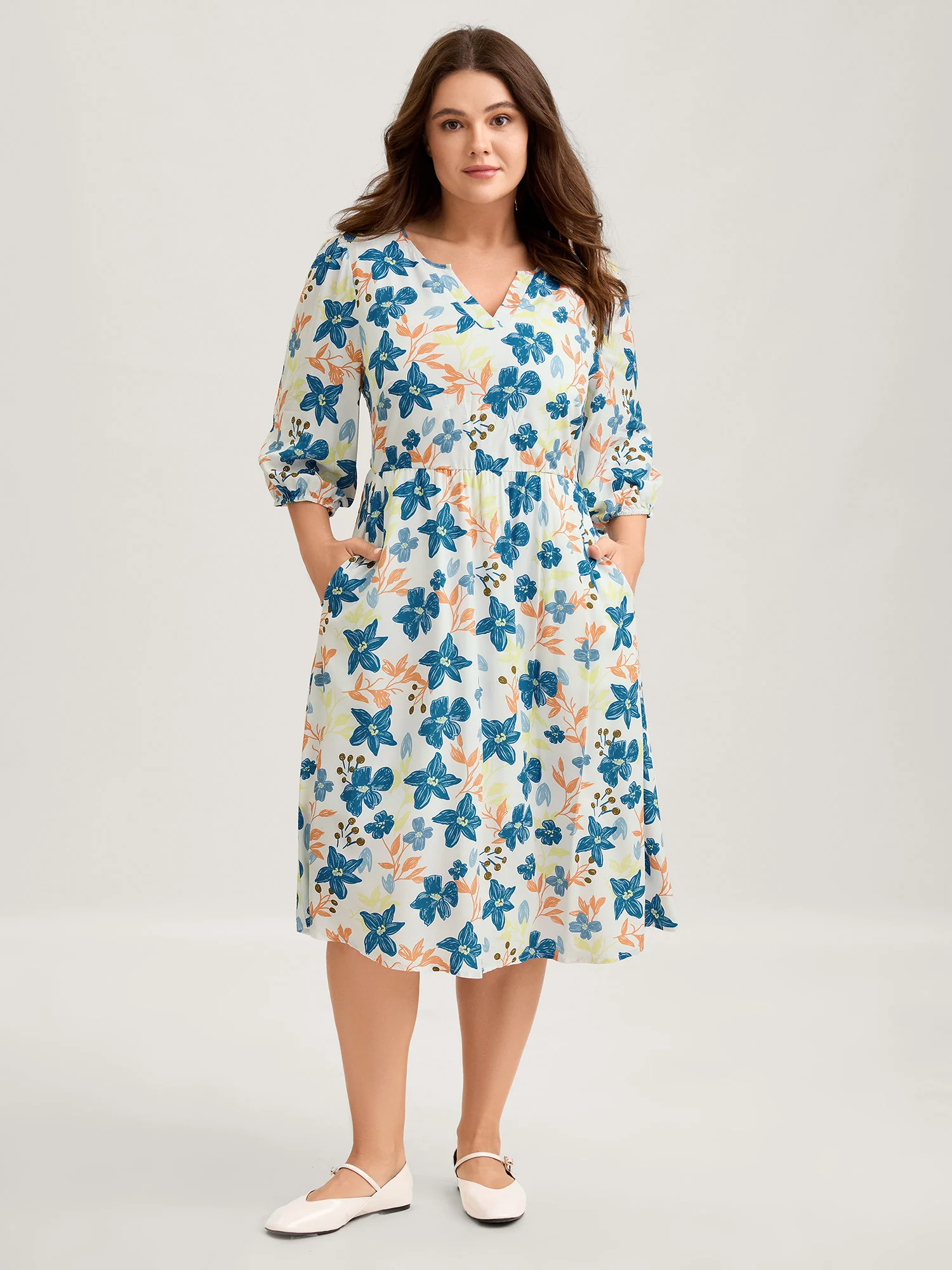 Rayon Floral Stretchy Waist Pockets Mini Dress - Image 3