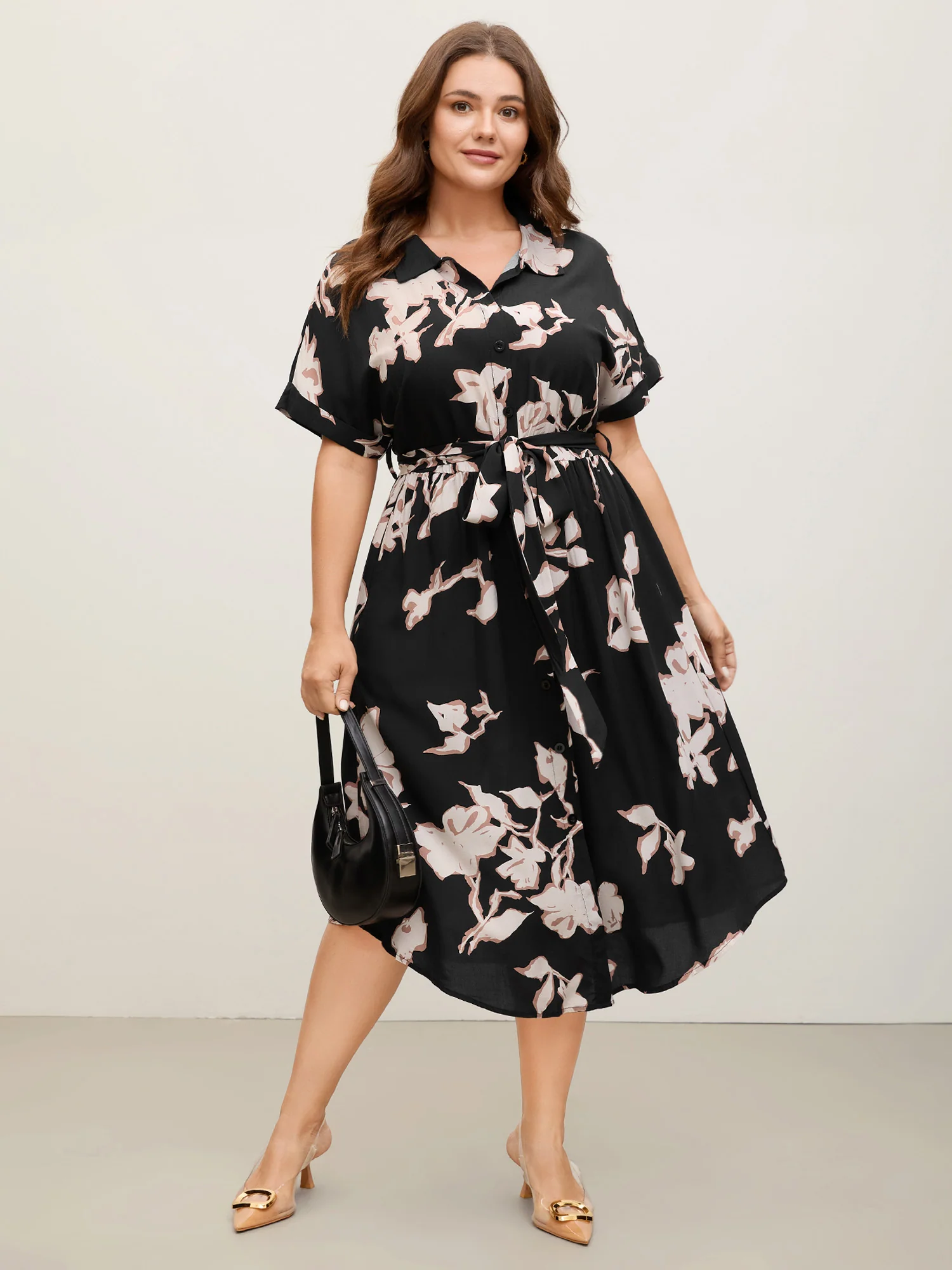 Rayon Floral Stretchy Waist Pockets Midi Dress - Image 3