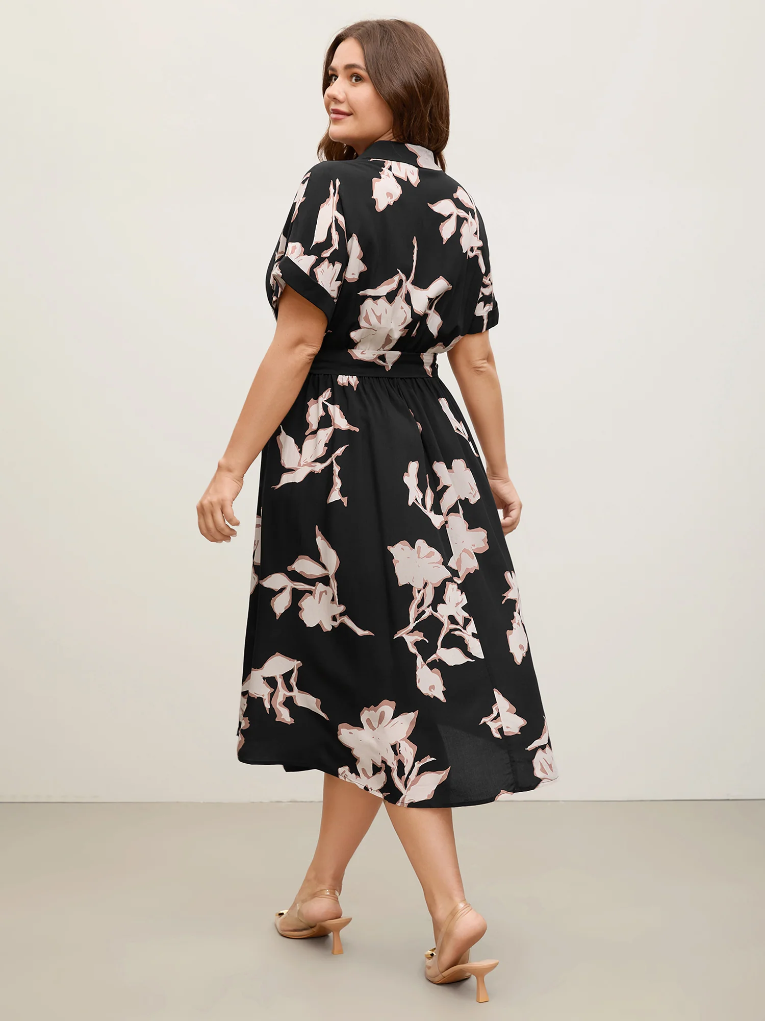 Rayon Floral Stretchy Waist Pockets Midi Dress - Image 4