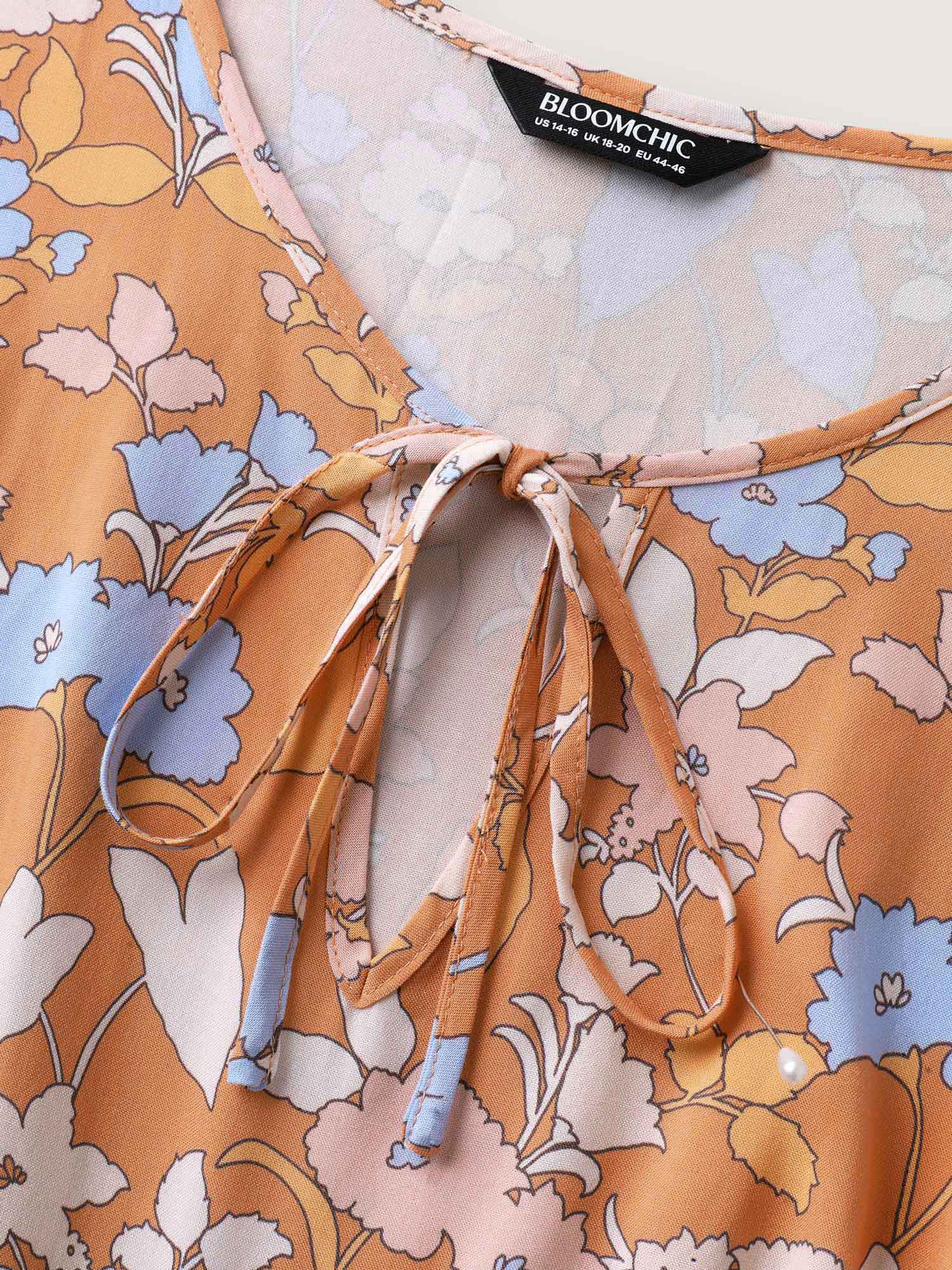 Rayon Floral Stretchy Waist Pockets Midi Dress - Image 5