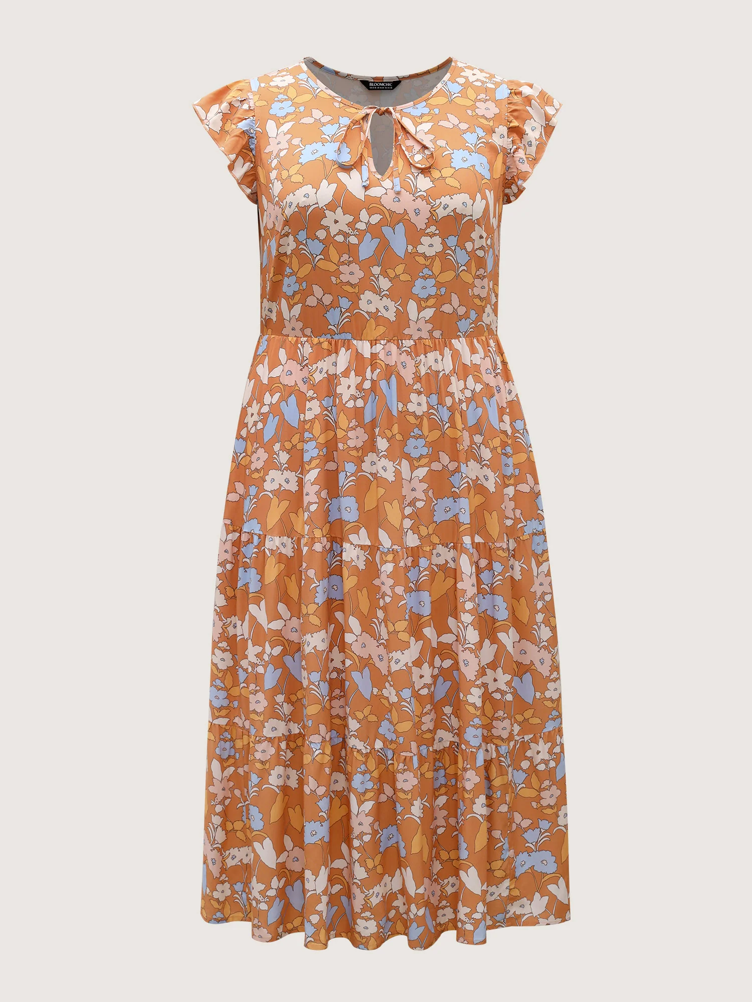 Rayon Floral Stretchy Waist Pockets Midi Dress - Image 7