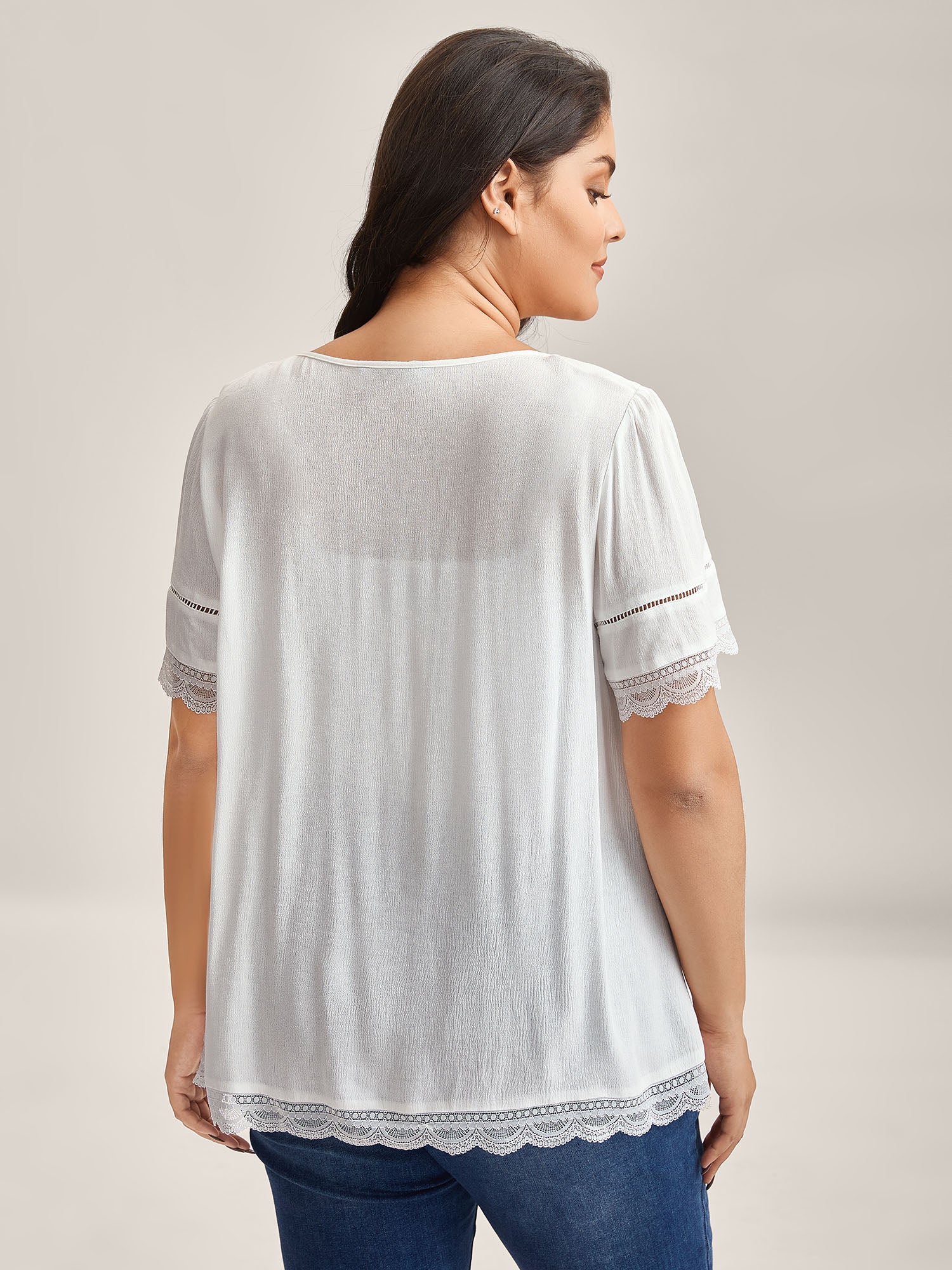 Rayon Flowy Lace Trim Solid Blouse - Image 4
