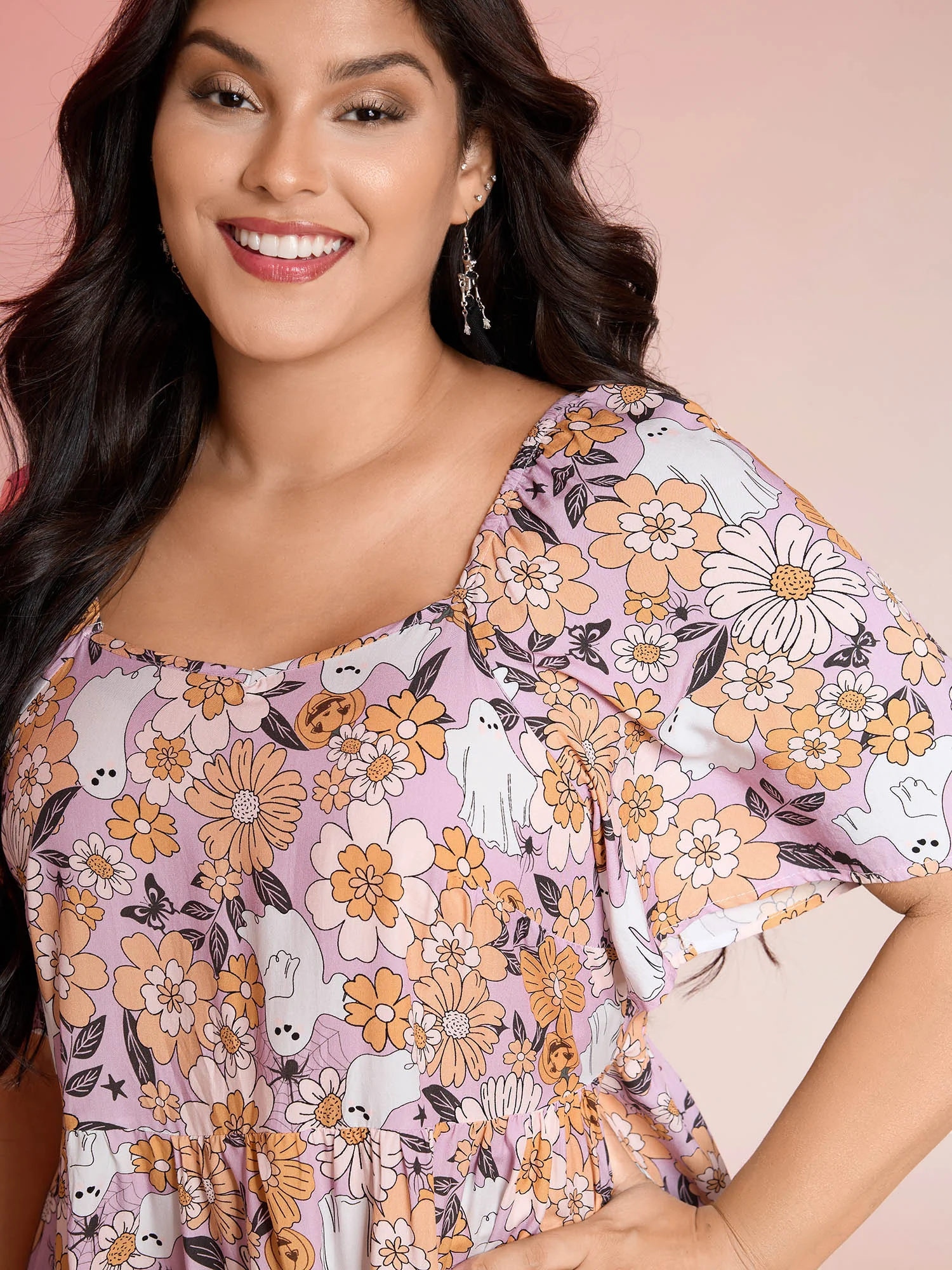 Rayon Halloween Floral Print Blouse - Image 2