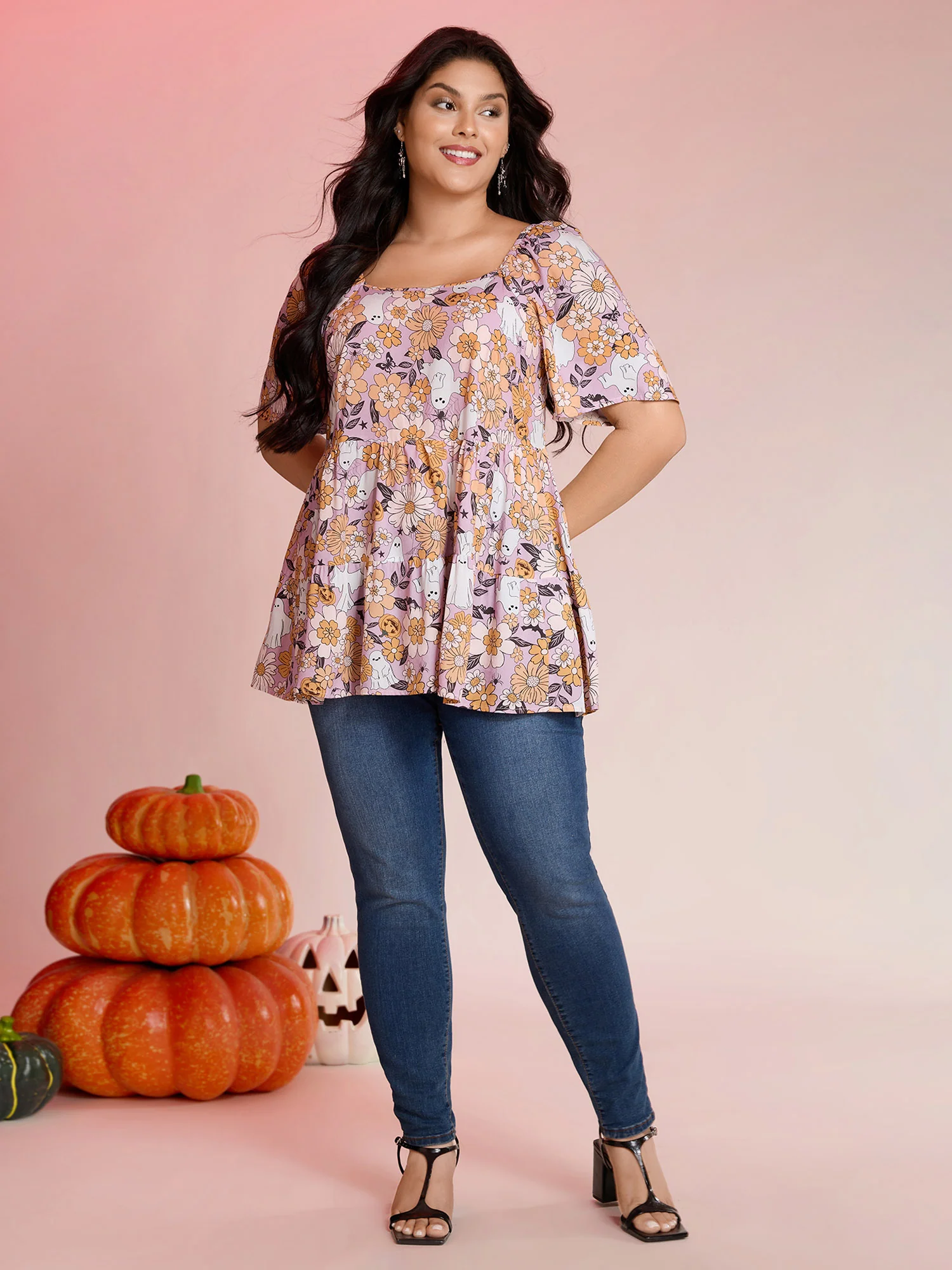 Rayon Halloween Floral Print Blouse - Image 3