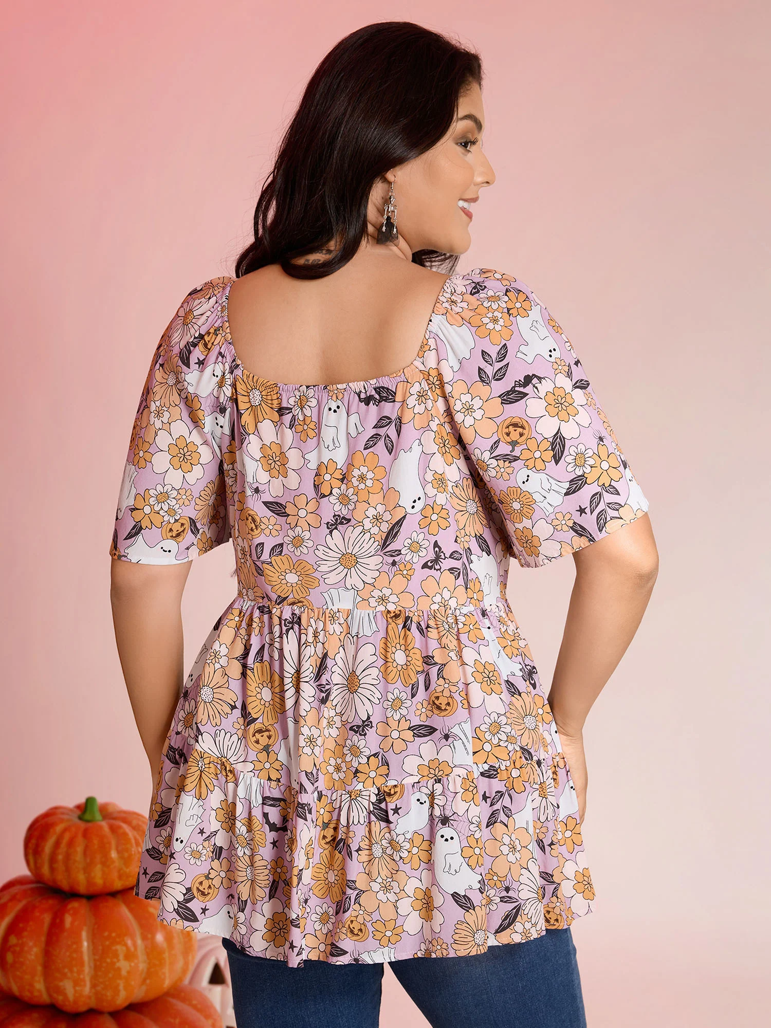 Rayon Halloween Floral Print Blouse - Image 4