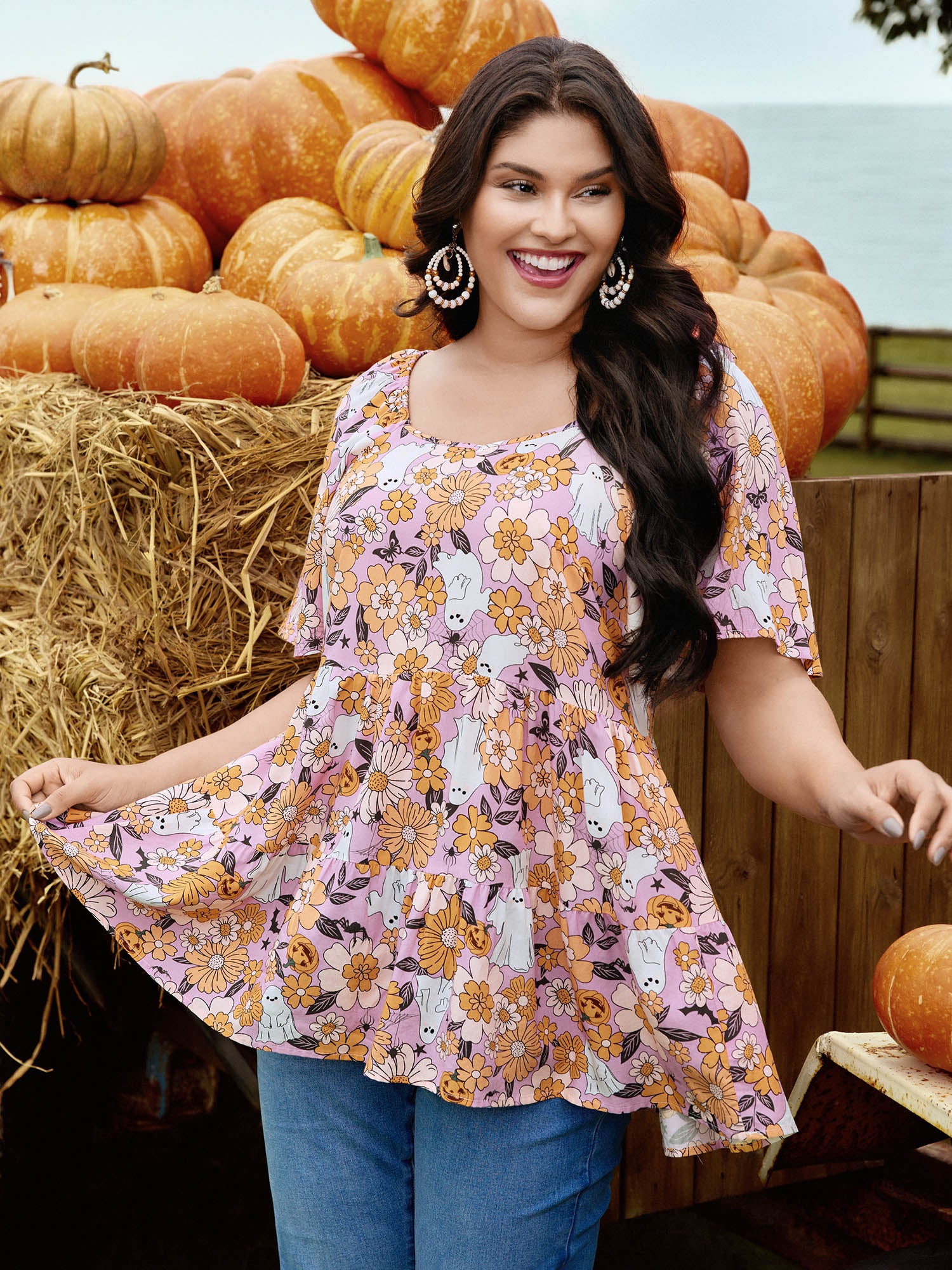 Rayon Halloween Floral Print Blouse - Image 5