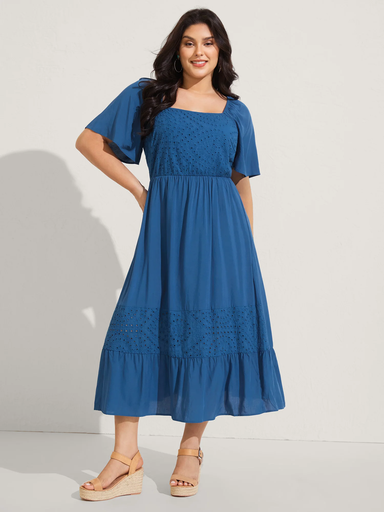 Rayon Lace Pleated Tiered Midi Dress - Image 3