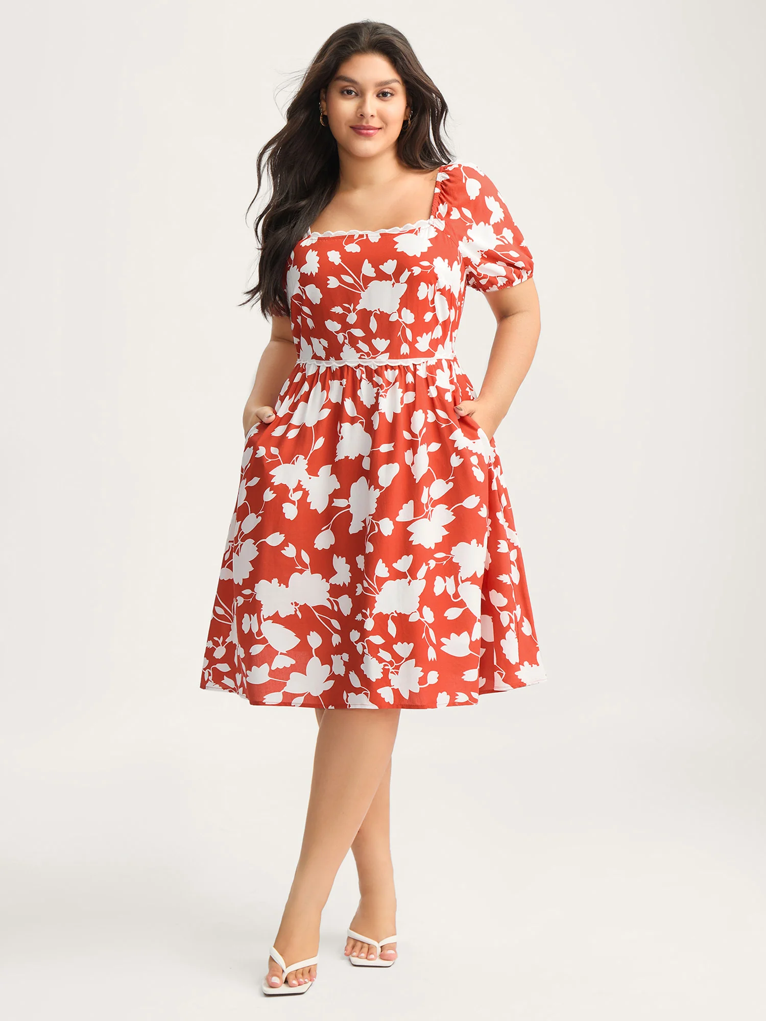 Rayon Lace Trim Square Neck Midi Dress - Image 3