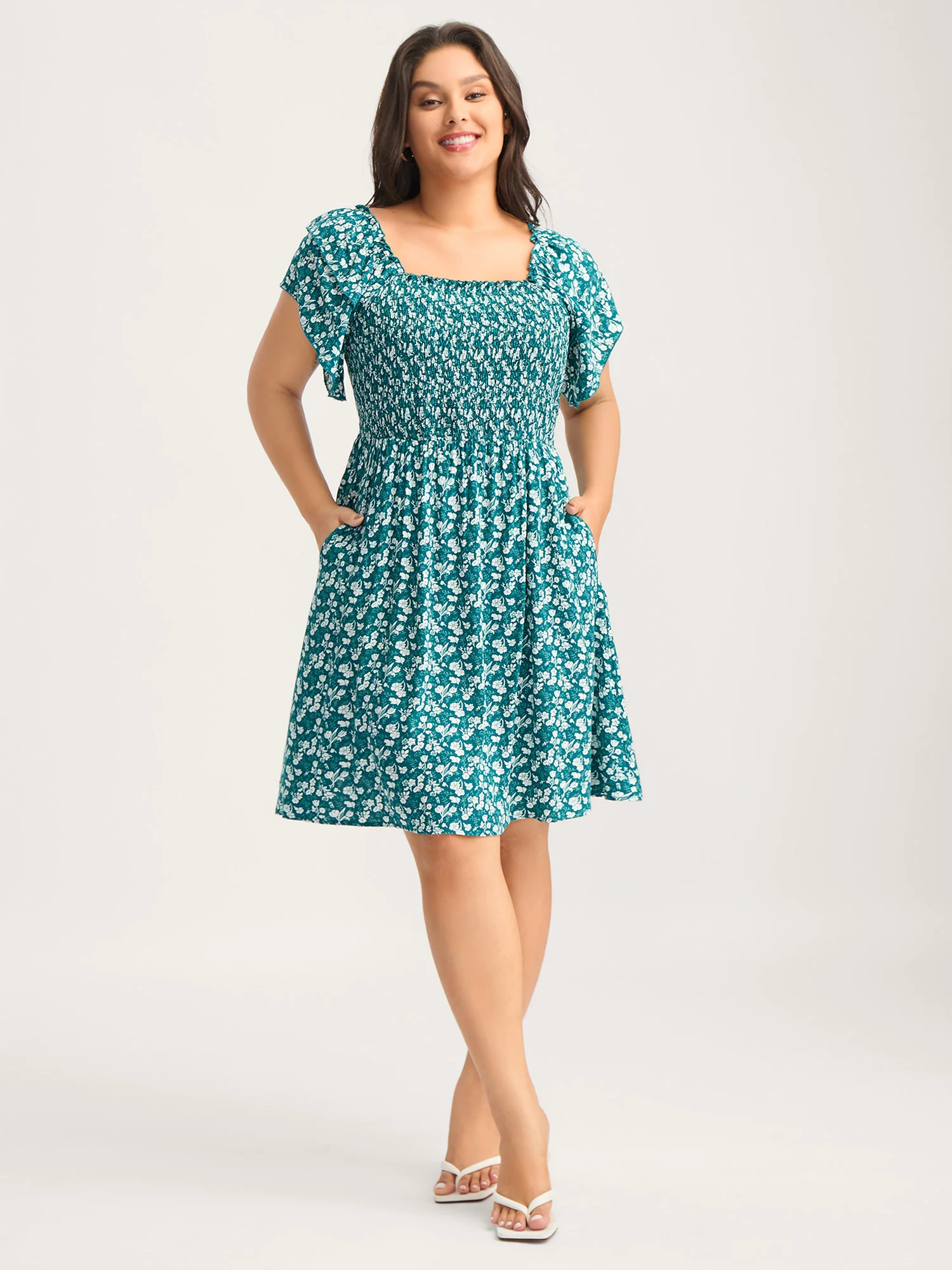 Rayon Layered Sleeve Shirred Midi Dress - Image 4