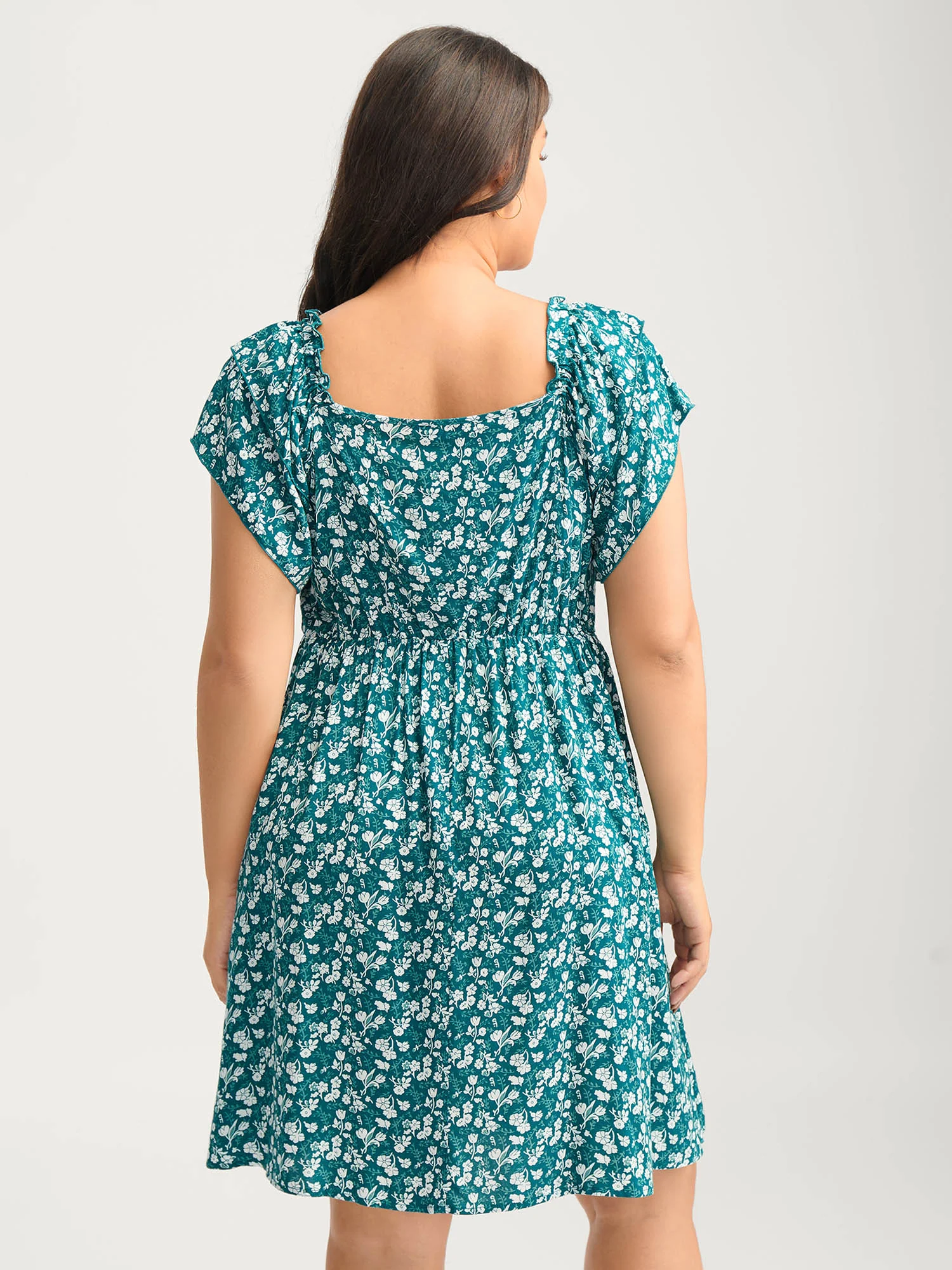 Rayon Layered Sleeve Shirred Midi Dress - Image 5