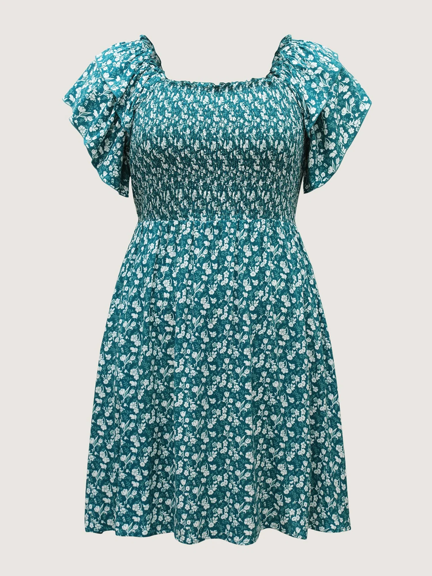 Rayon Layered Sleeve Shirred Midi Dress - Image 8