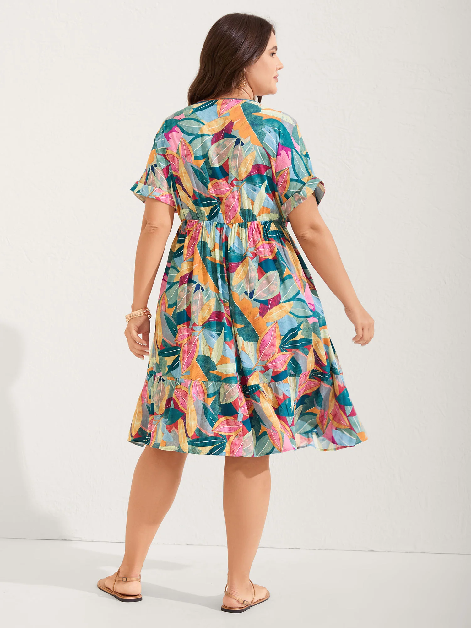 Rayon Leafy Print Pockets Midi Dress - Image 4