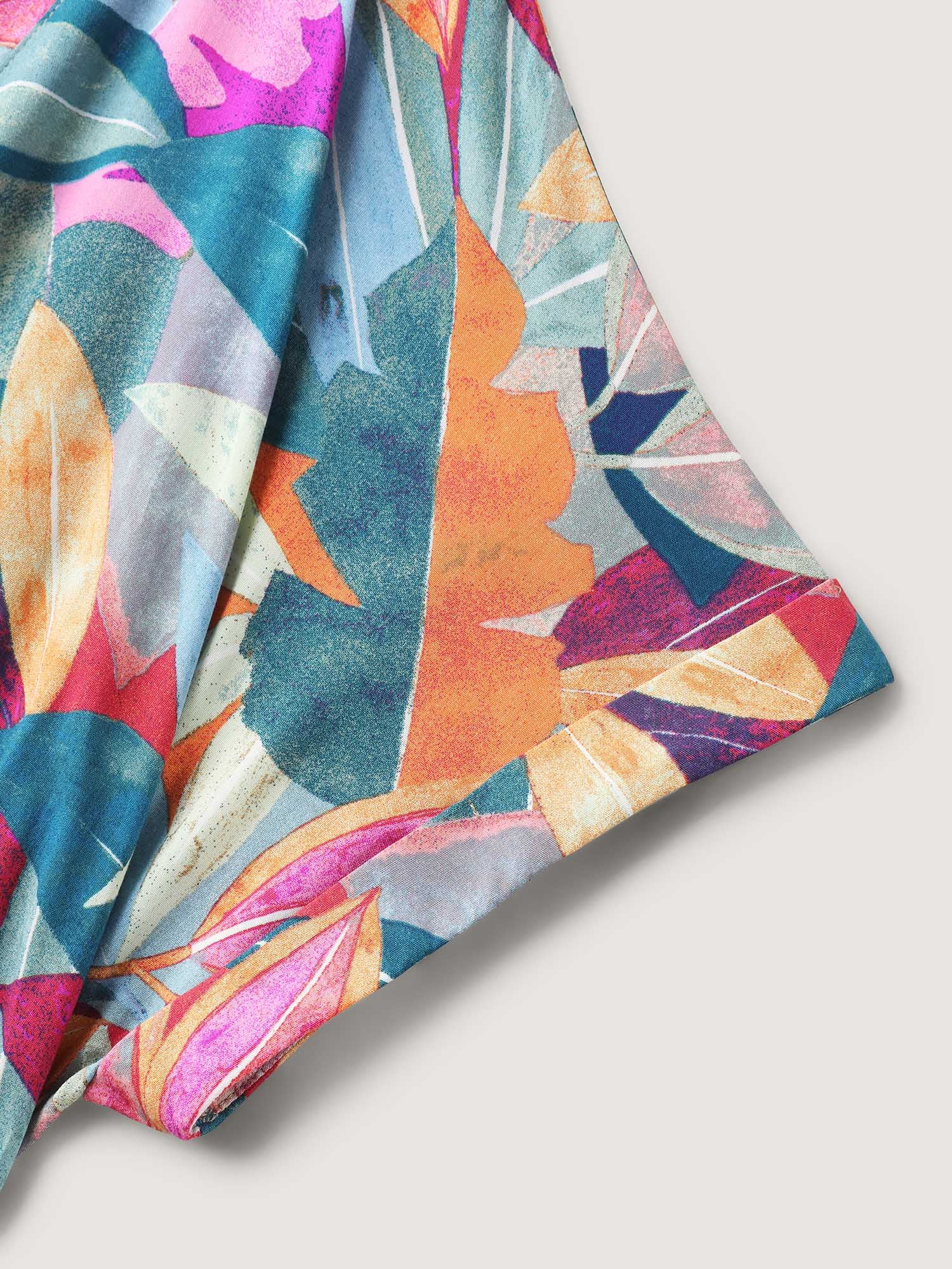 Rayon Leafy Print Pockets Midi Dress - Image 6