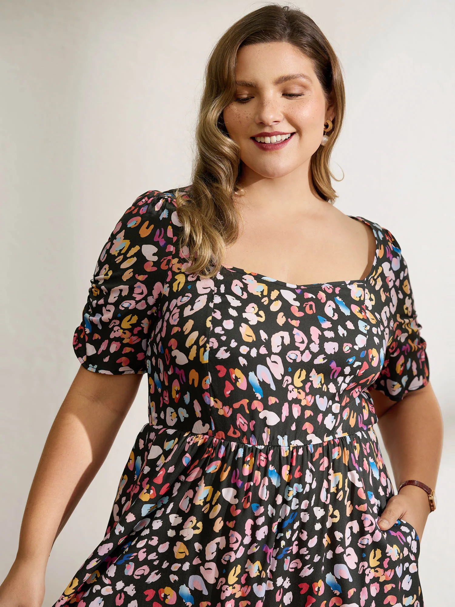 Rayon Leopard Print Drape Sleeve Midi Dress - Image 2