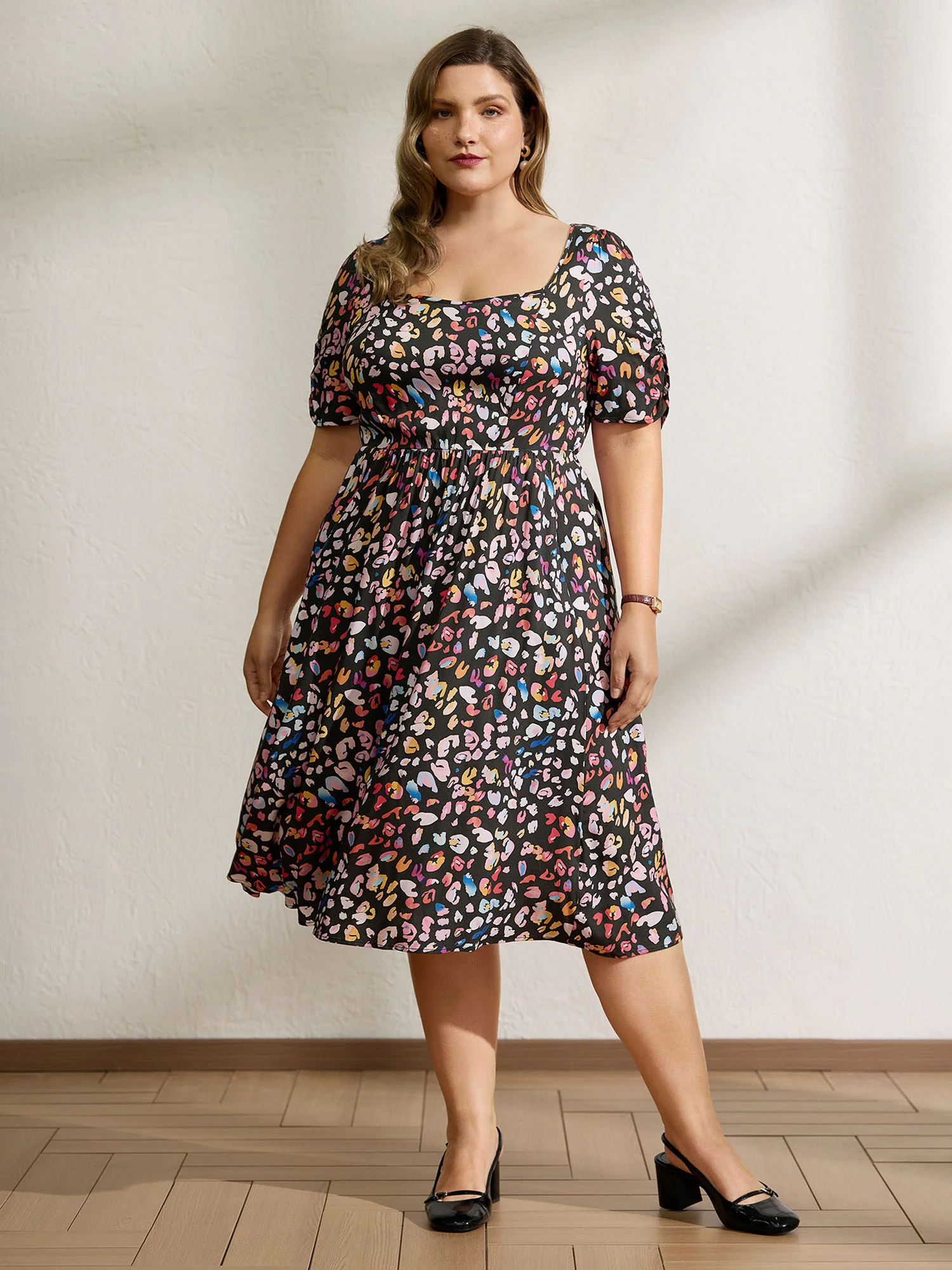 Rayon Leopard Print Drape Sleeve Midi Dress - Image 3