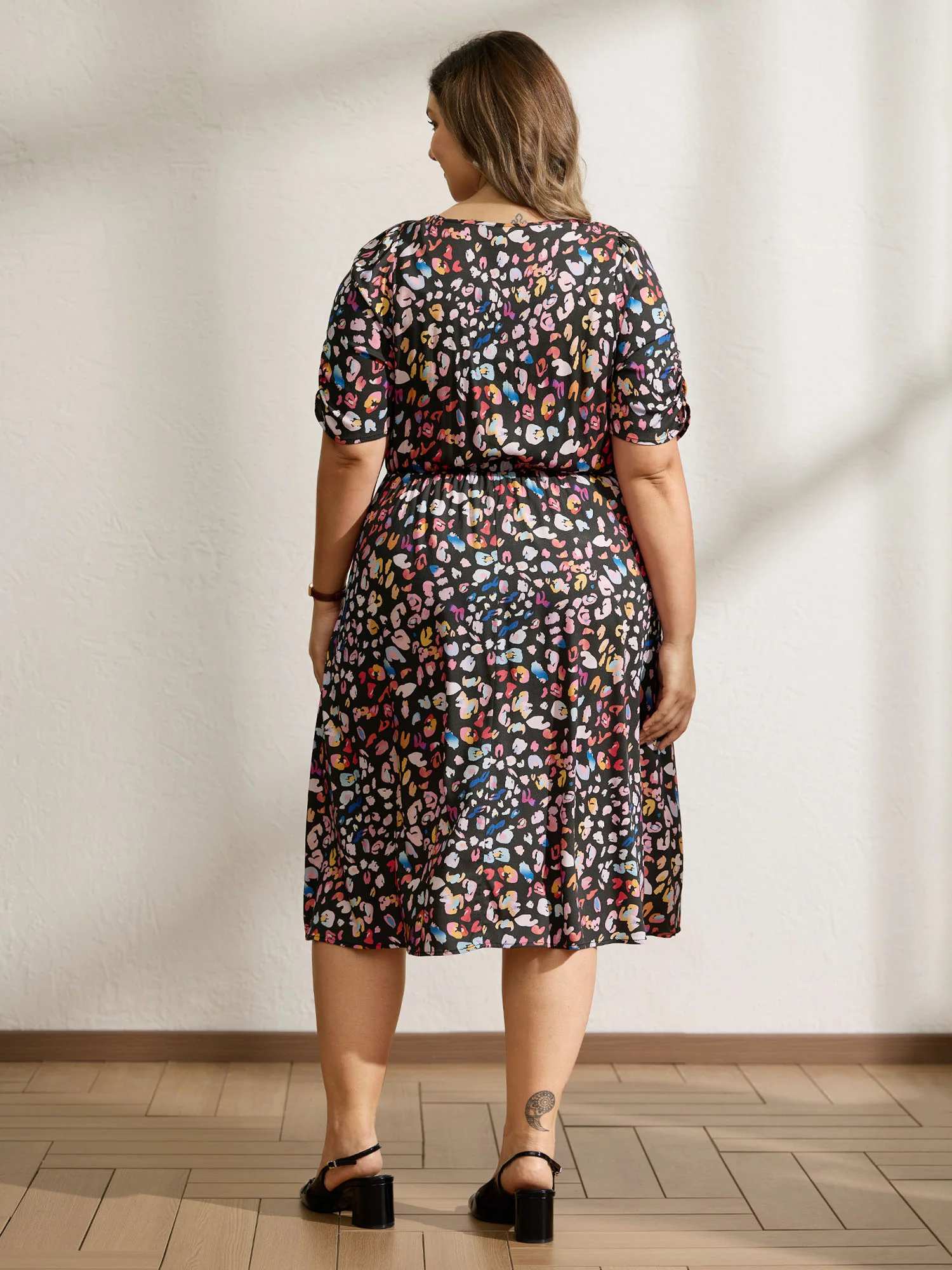 Rayon Leopard Print Drape Sleeve Midi Dress - Image 4