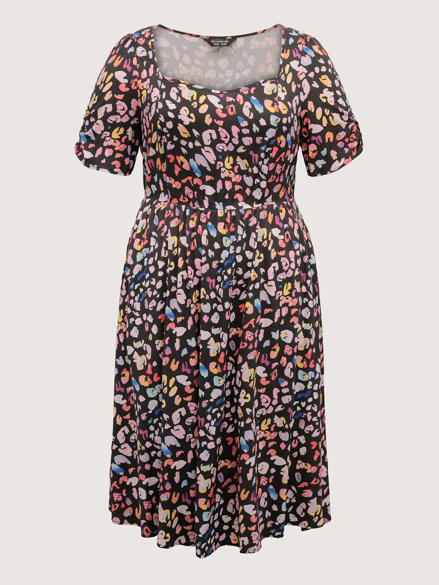 Rayon Leopard Print Drape Sleeve Midi Dress - Image 7