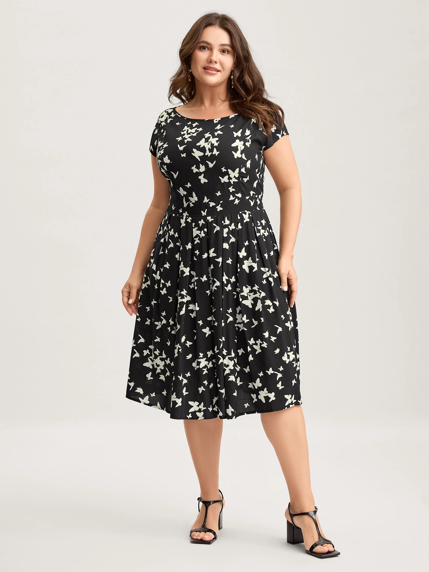 Rayon Monochrome Butterfly Stretchy Midi Dress - Image 3