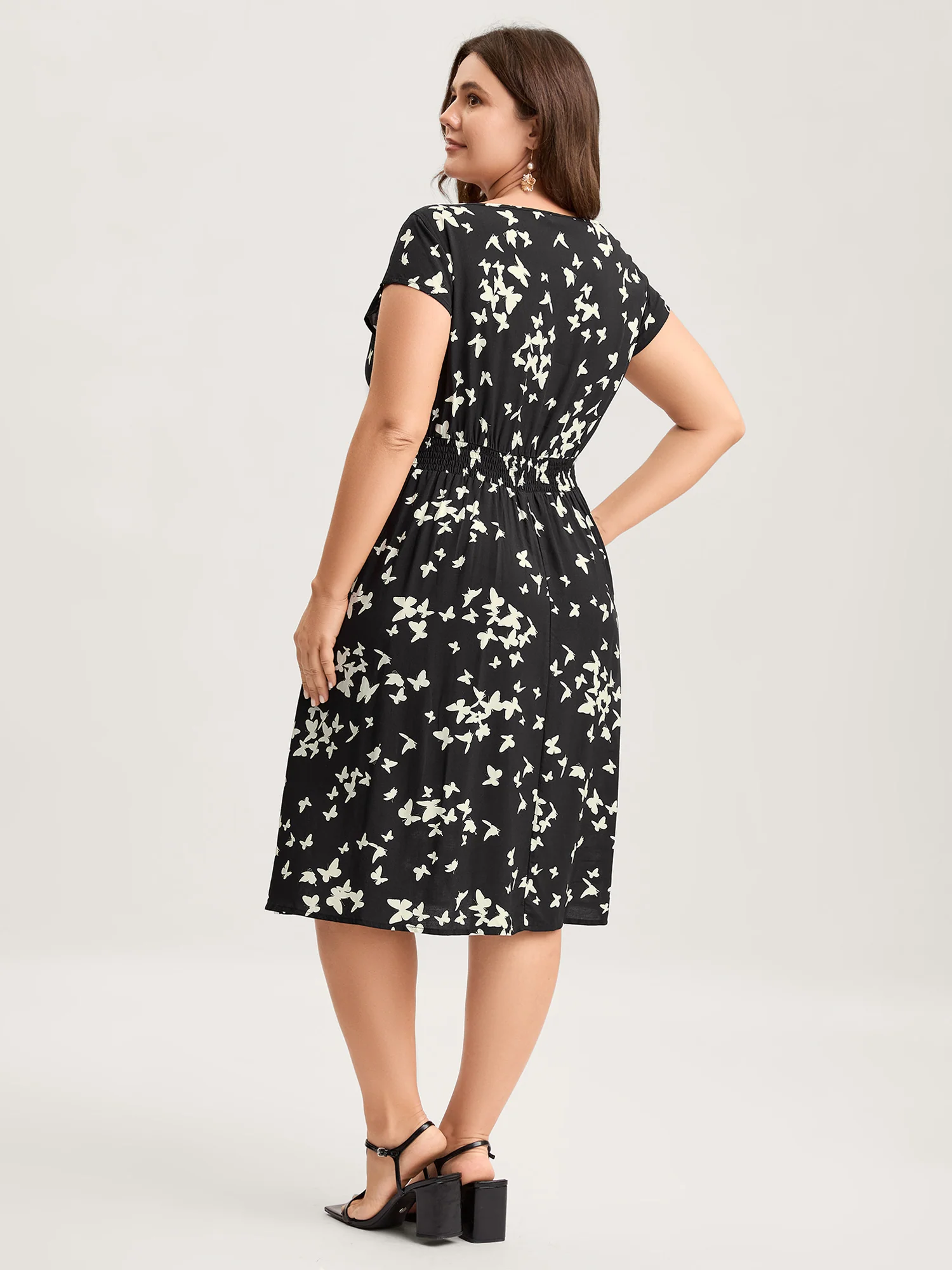 Rayon Monochrome Butterfly Stretchy Midi Dress - Image 4