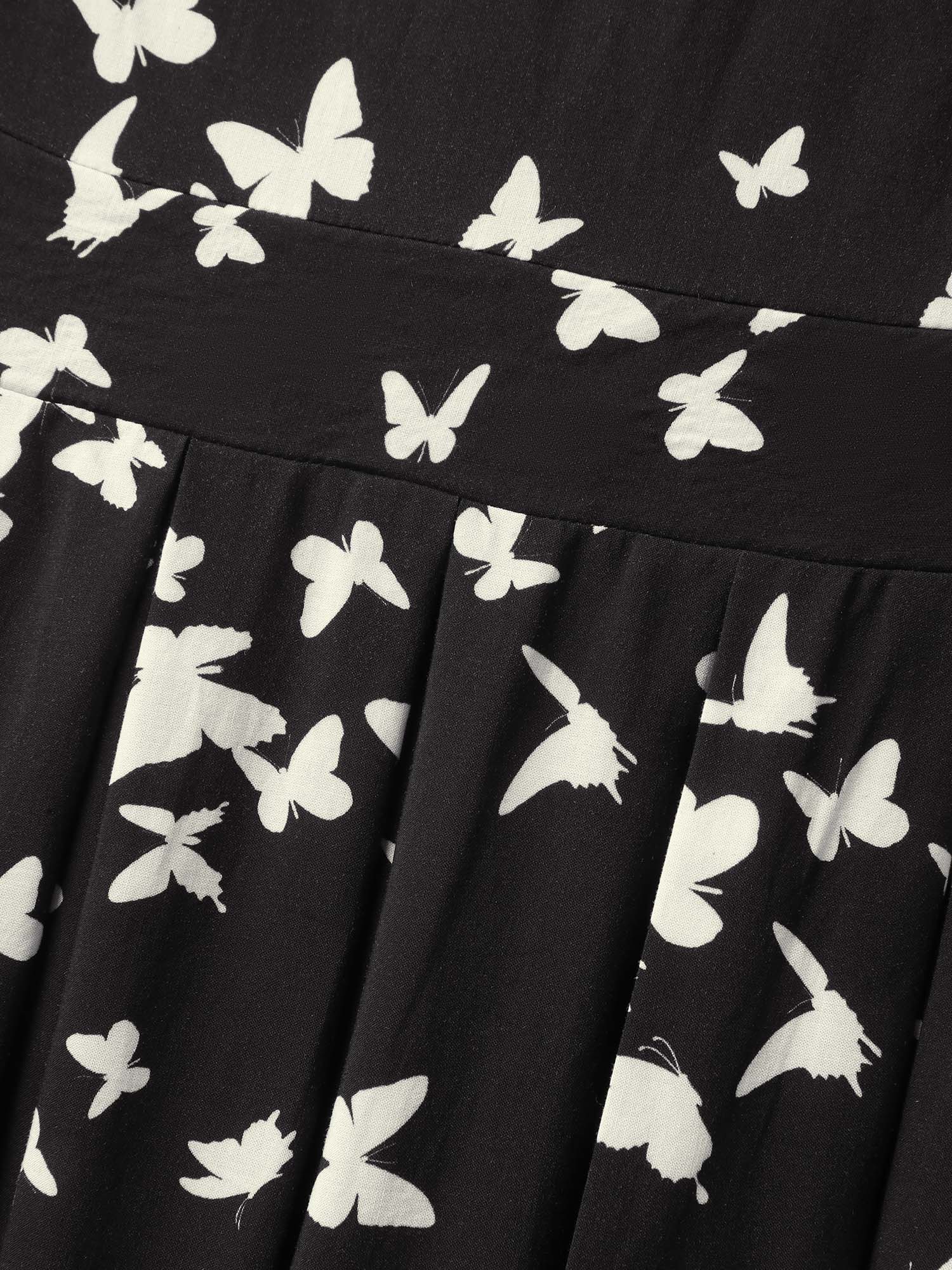 Rayon Monochrome Butterfly Stretchy Midi Dress - Image 5