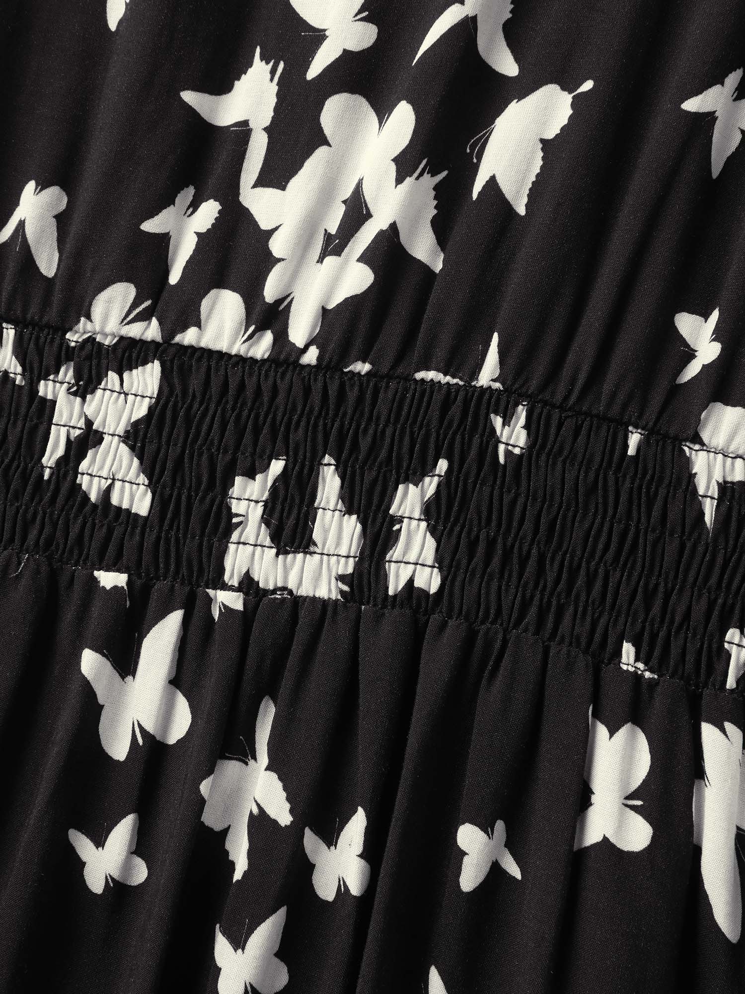 Rayon Monochrome Butterfly Stretchy Midi Dress - Image 6