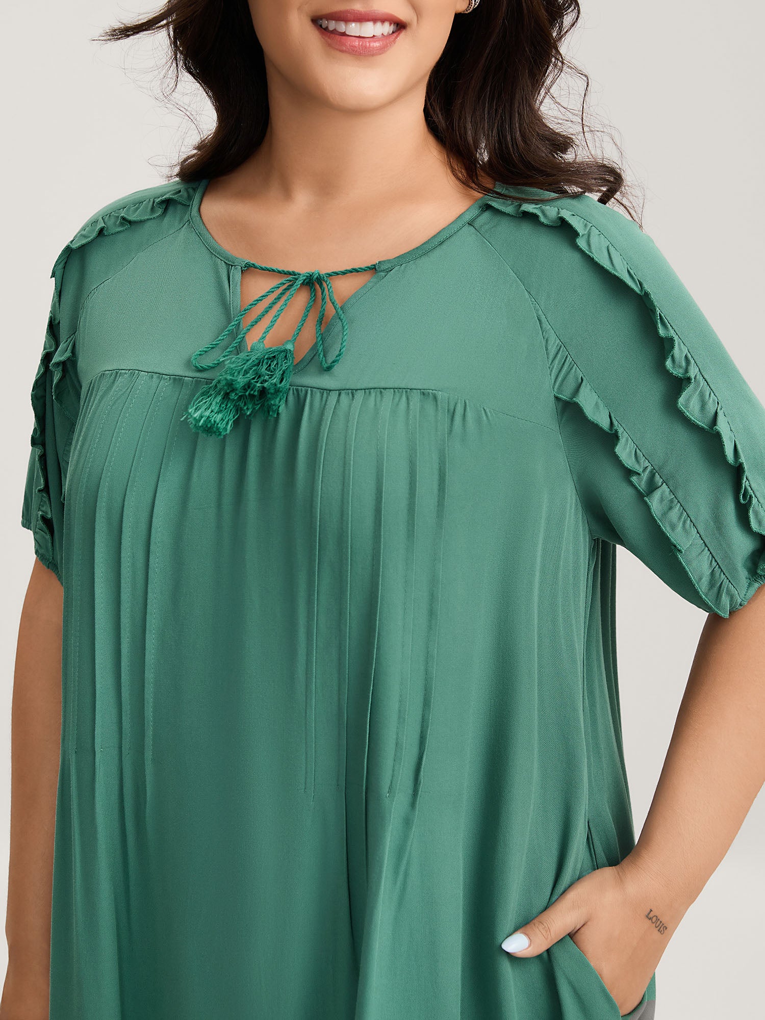Rayon Neck-Tie Pleated Midi Dress - Image 2