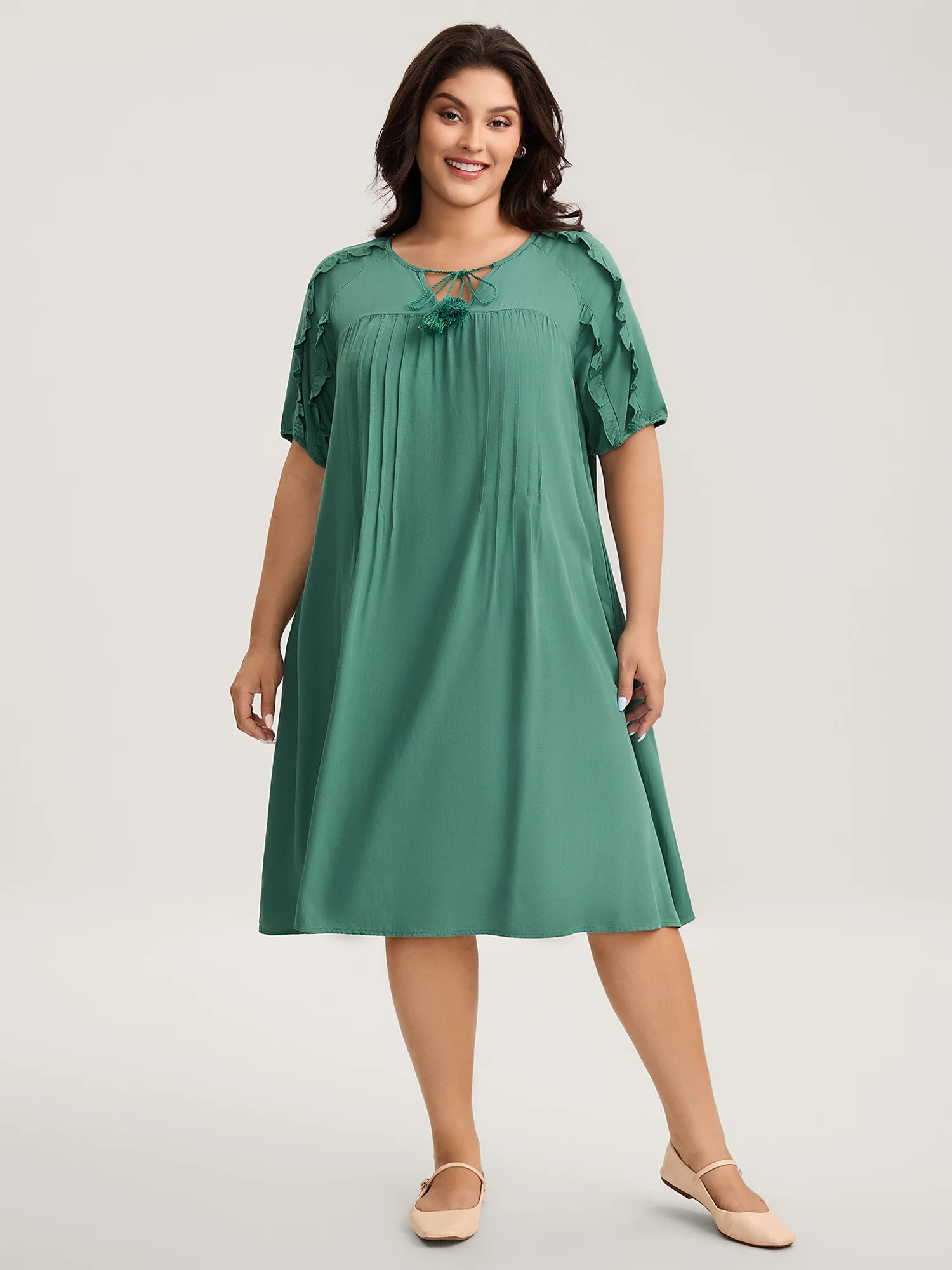 Rayon Neck-Tie Pleated Midi Dress - Image 3
