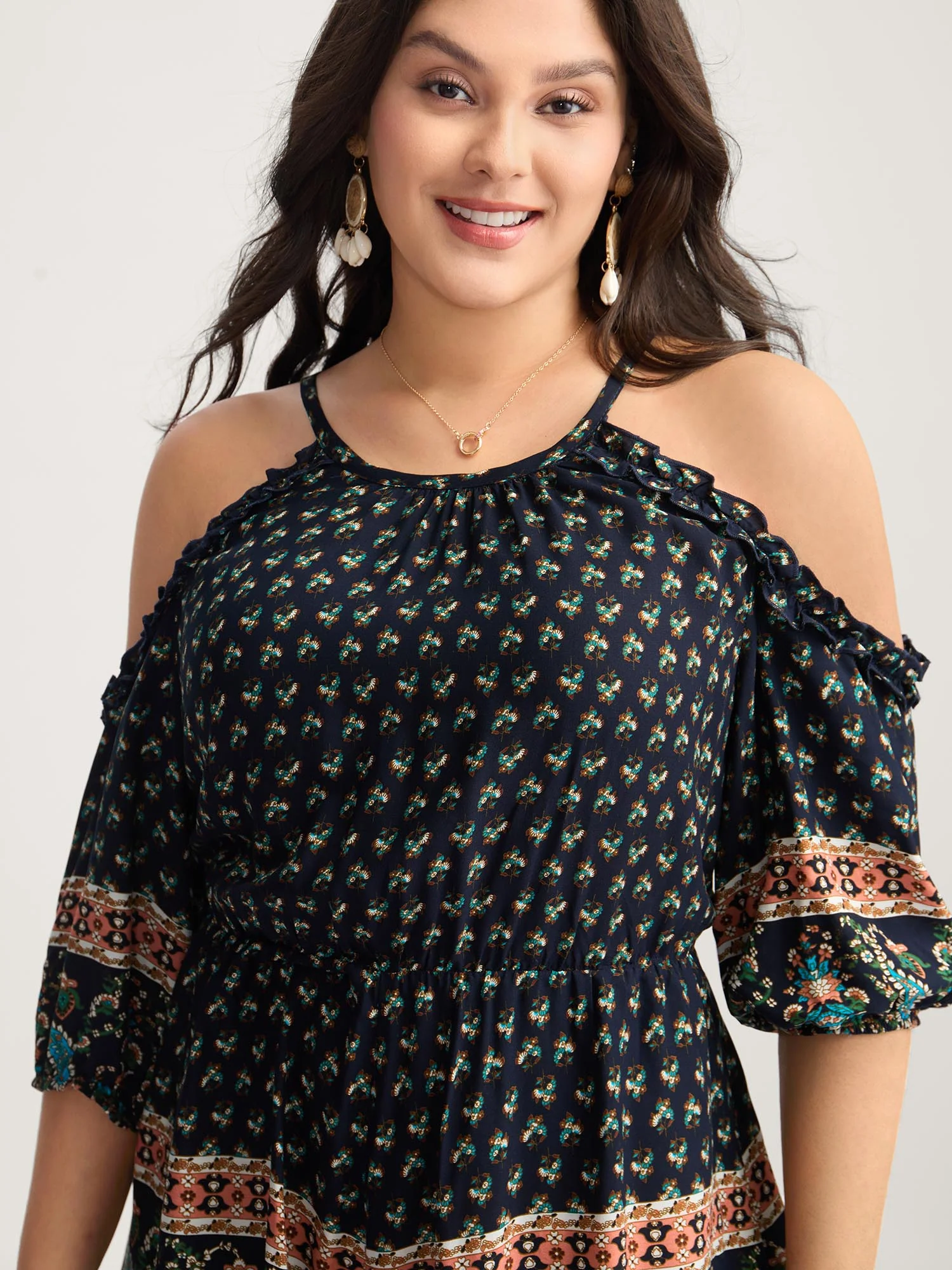 Rayon Off-Shoulder Stretchy Boho Romper - Image 2