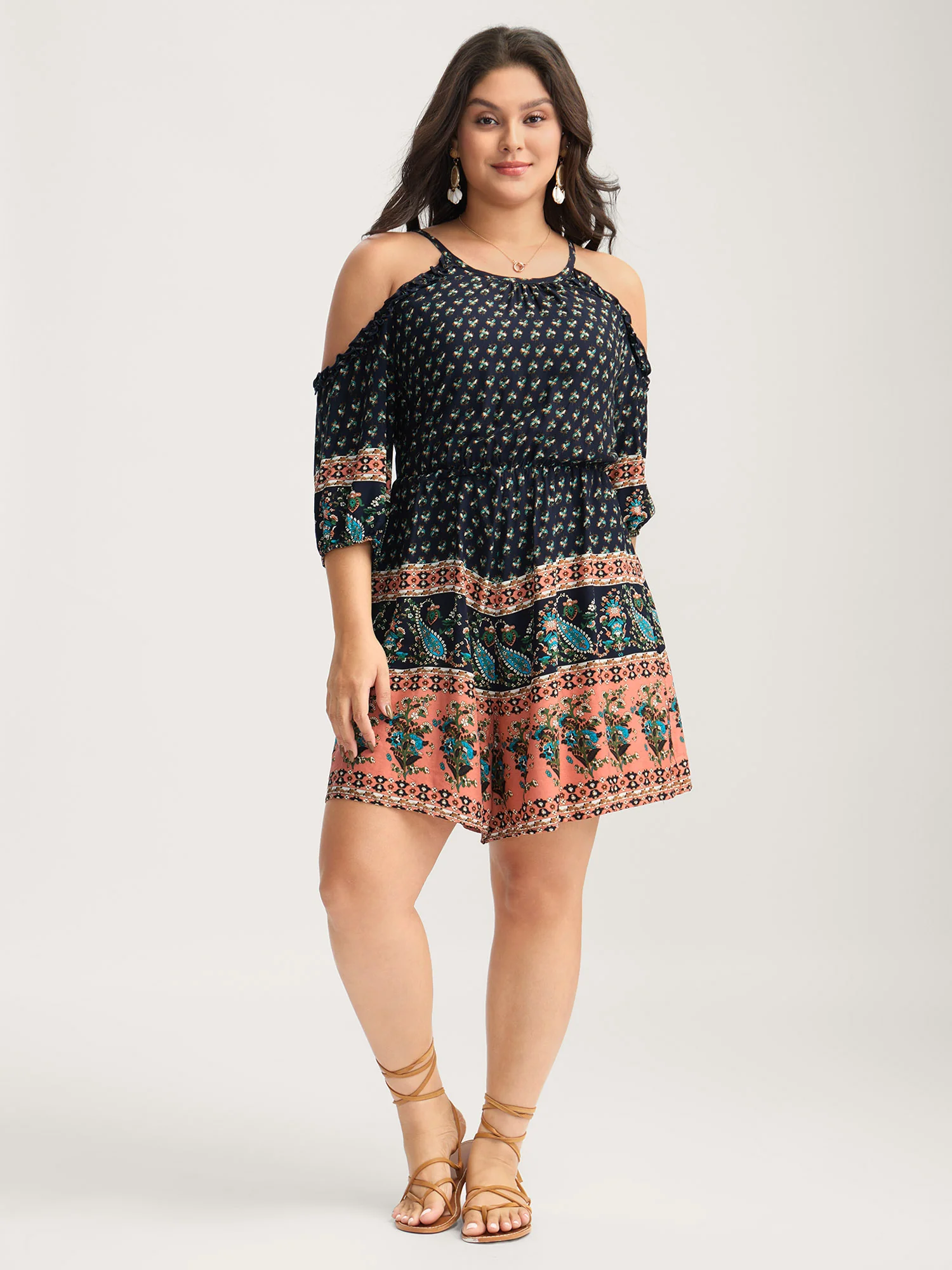 Rayon Off-Shoulder Stretchy Boho Romper - Image 3