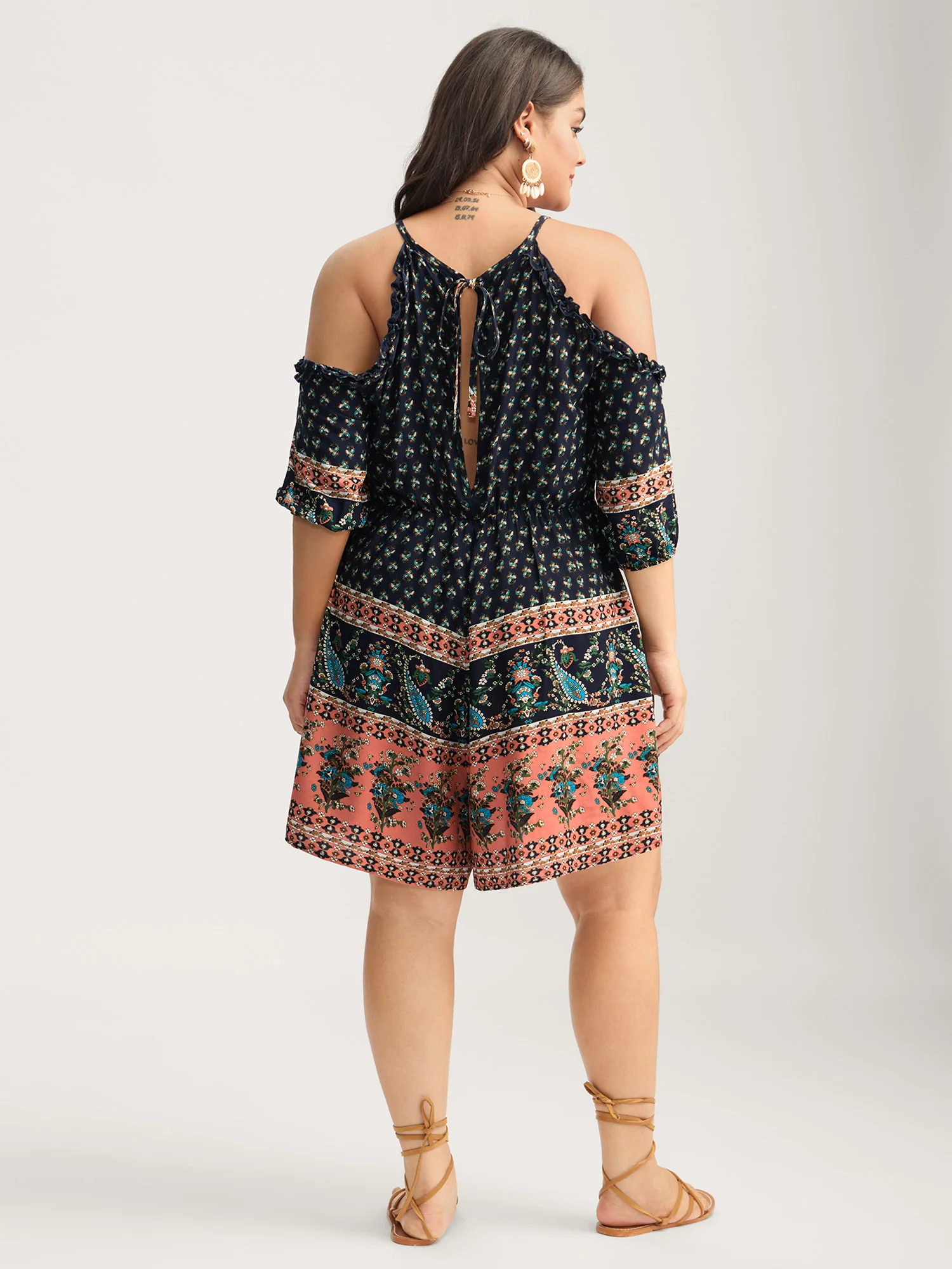 Rayon Off-Shoulder Stretchy Boho Romper - Image 4