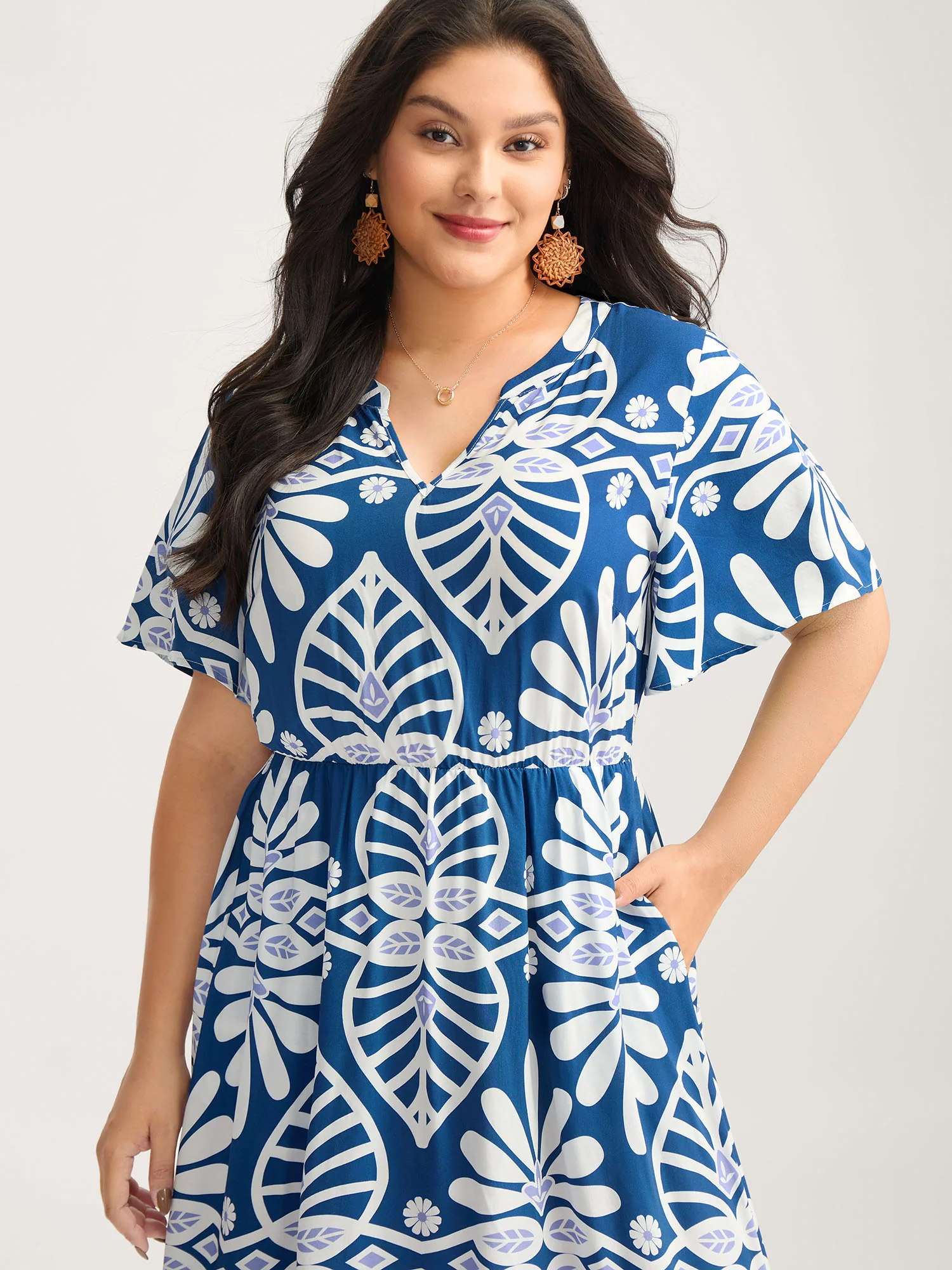 Rayon Ornate Print Cinched-Waist Midi Dress - Image 2
