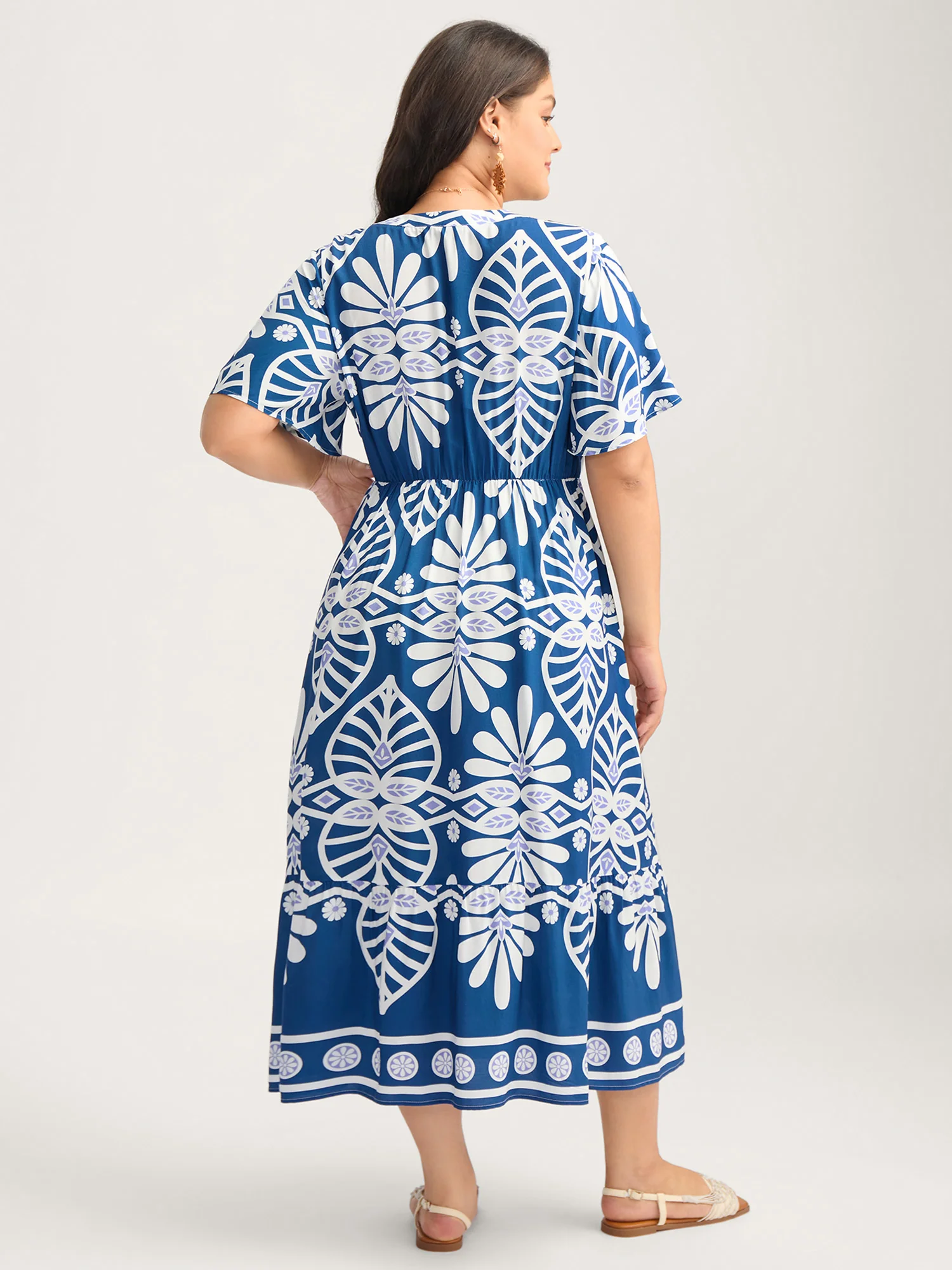 Rayon Ornate Print Cinched-Waist Midi Dress - Image 4