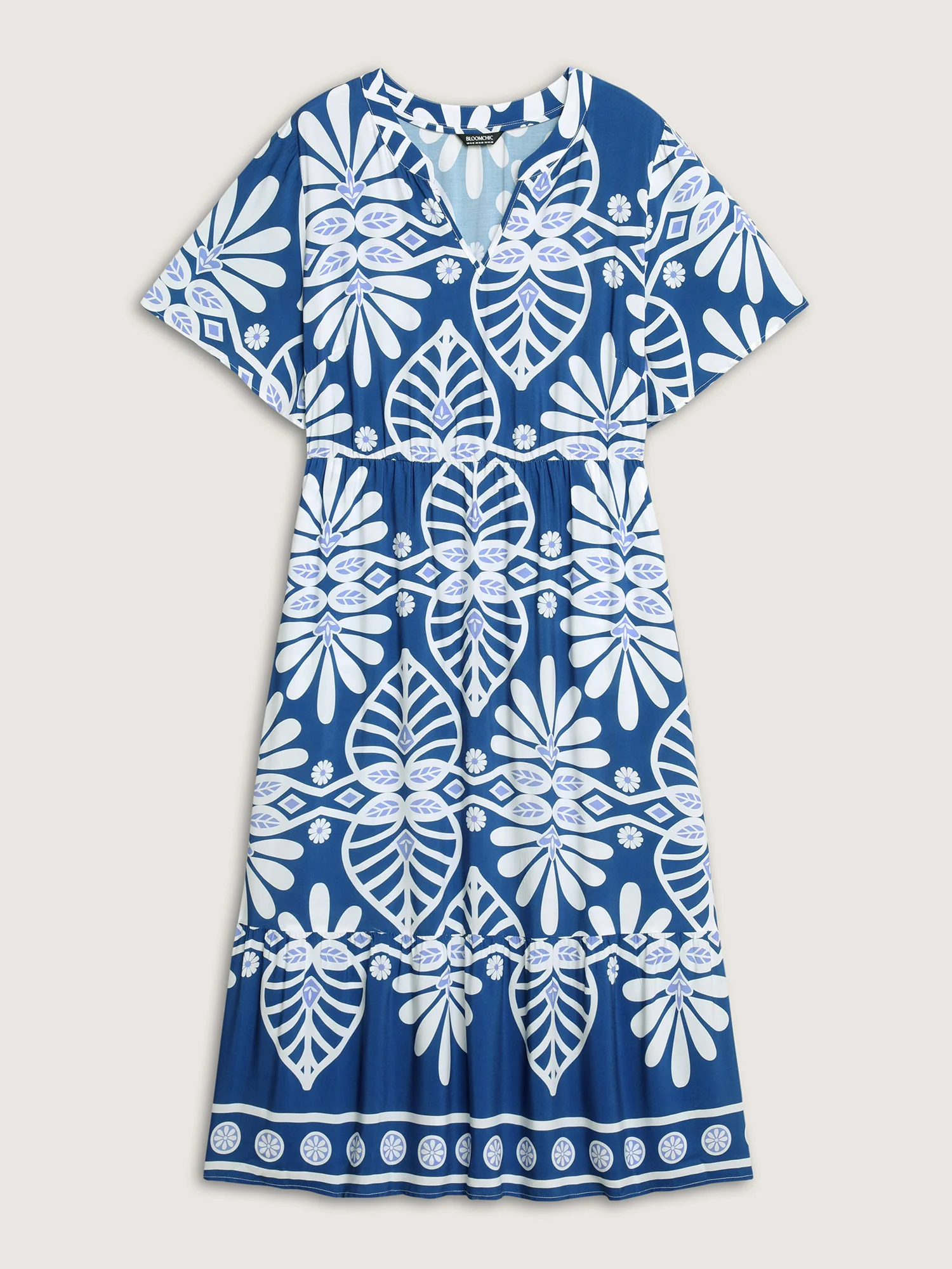Rayon Ornate Print Cinched-Waist Midi Dress - Image 7