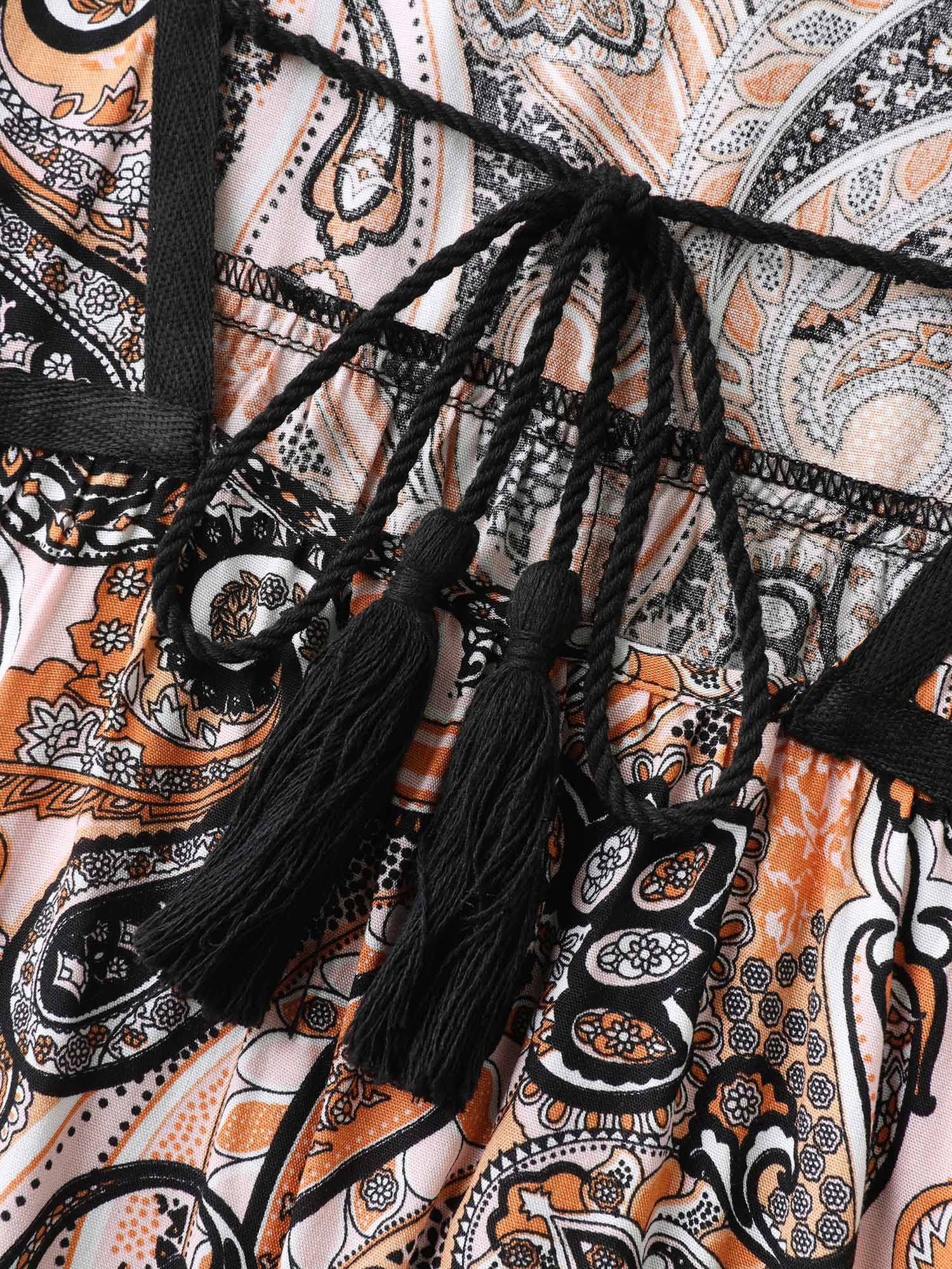 Rayon Paisley Print Neck Tie Mini Dress - Image 5